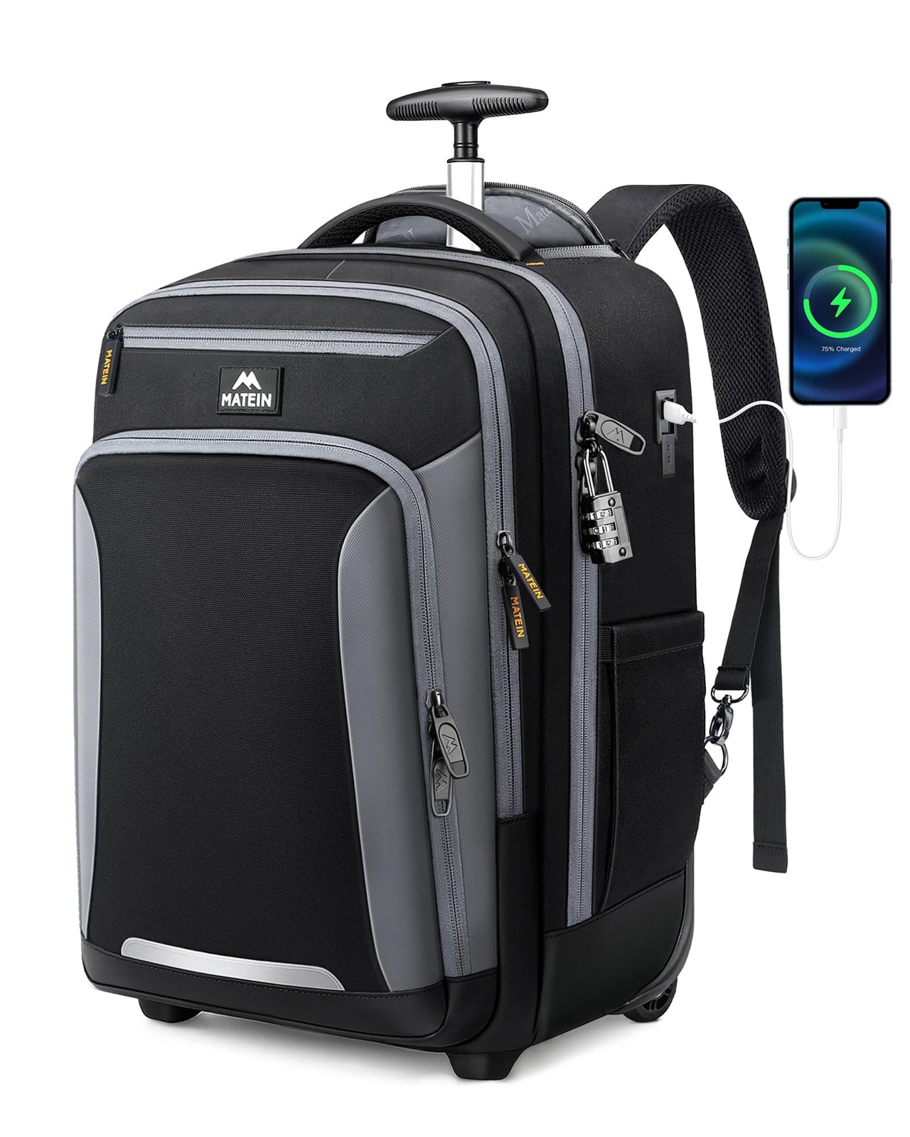 MATEIN Rolling Backpack with Wheels, Flight Approved Anti Theft Rolling Bookb... MATEIN Rolling Backpack with Wheels, Flight Approved Anti Theft Rolling Bookb...