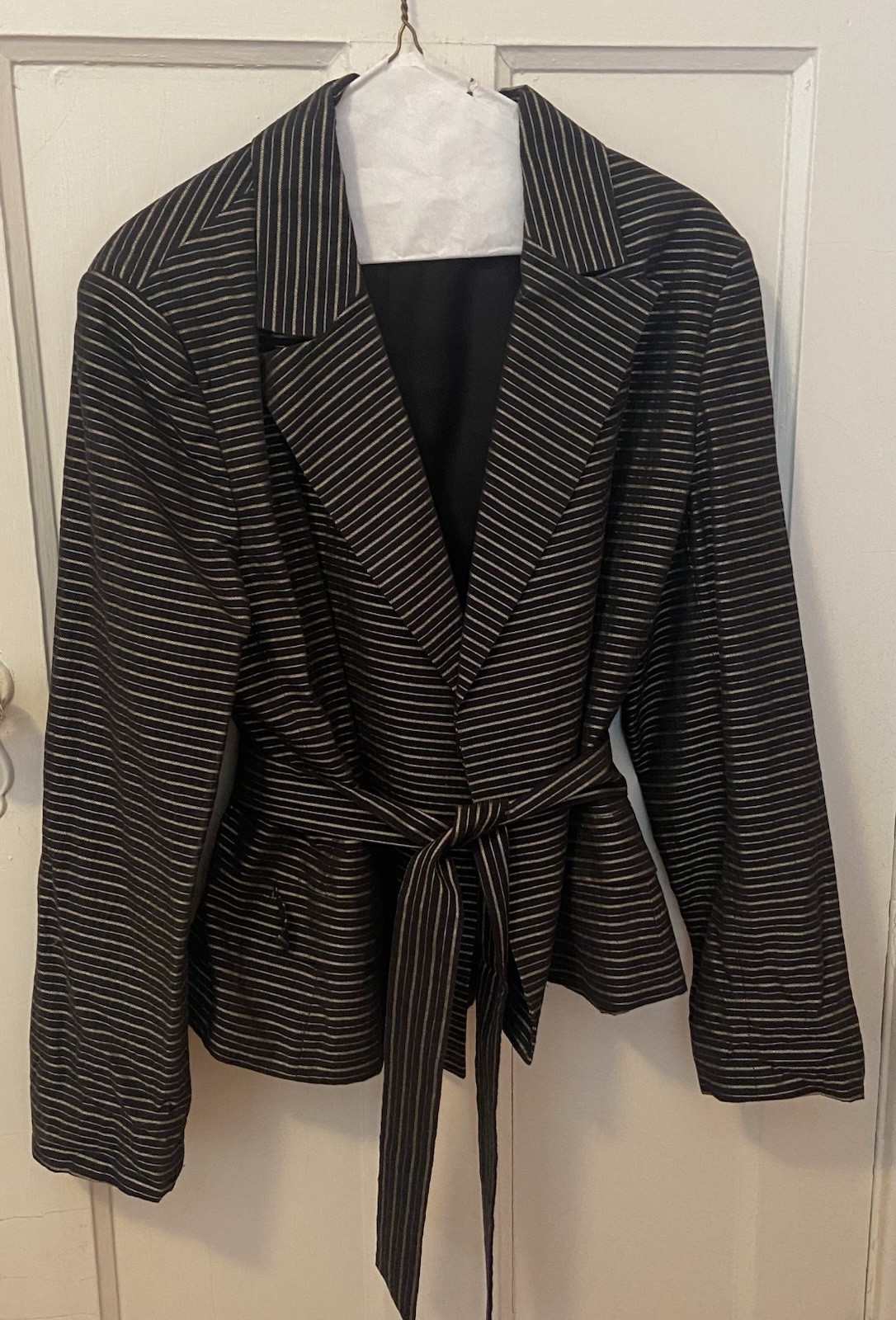 Black Jones New York Signature blazer with grey and silver metallic stripes