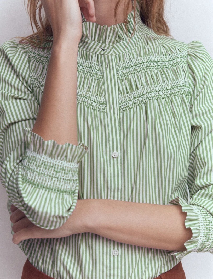 Boden Edme Smocked Detail Frill Top Highland Green Size 6 NWT Boden Edme Smocked Detail Frill Top Highland Green Size 6 NWT