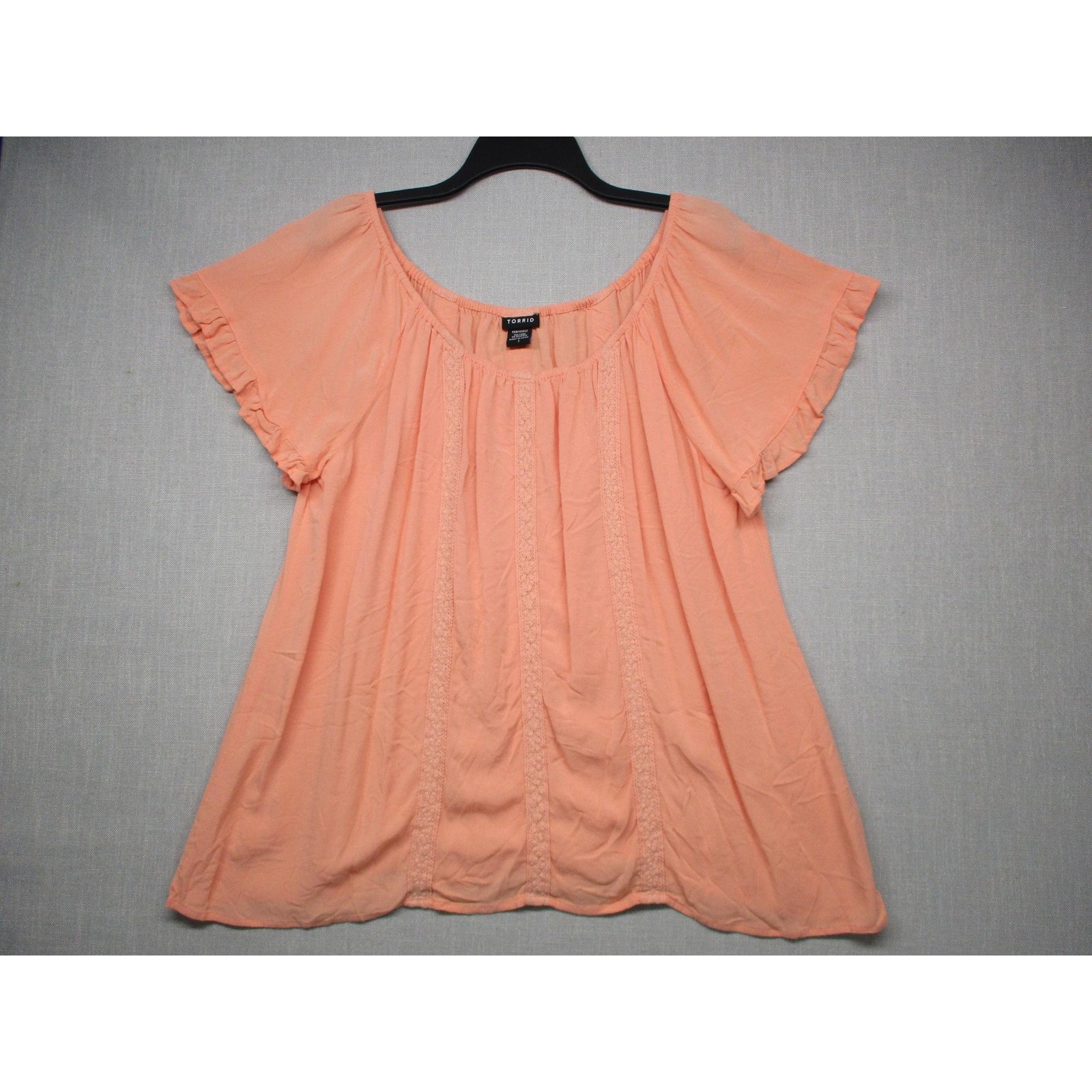 TORRID Peach Ruffled Embroidered Blouse Womens Plus Size 2X