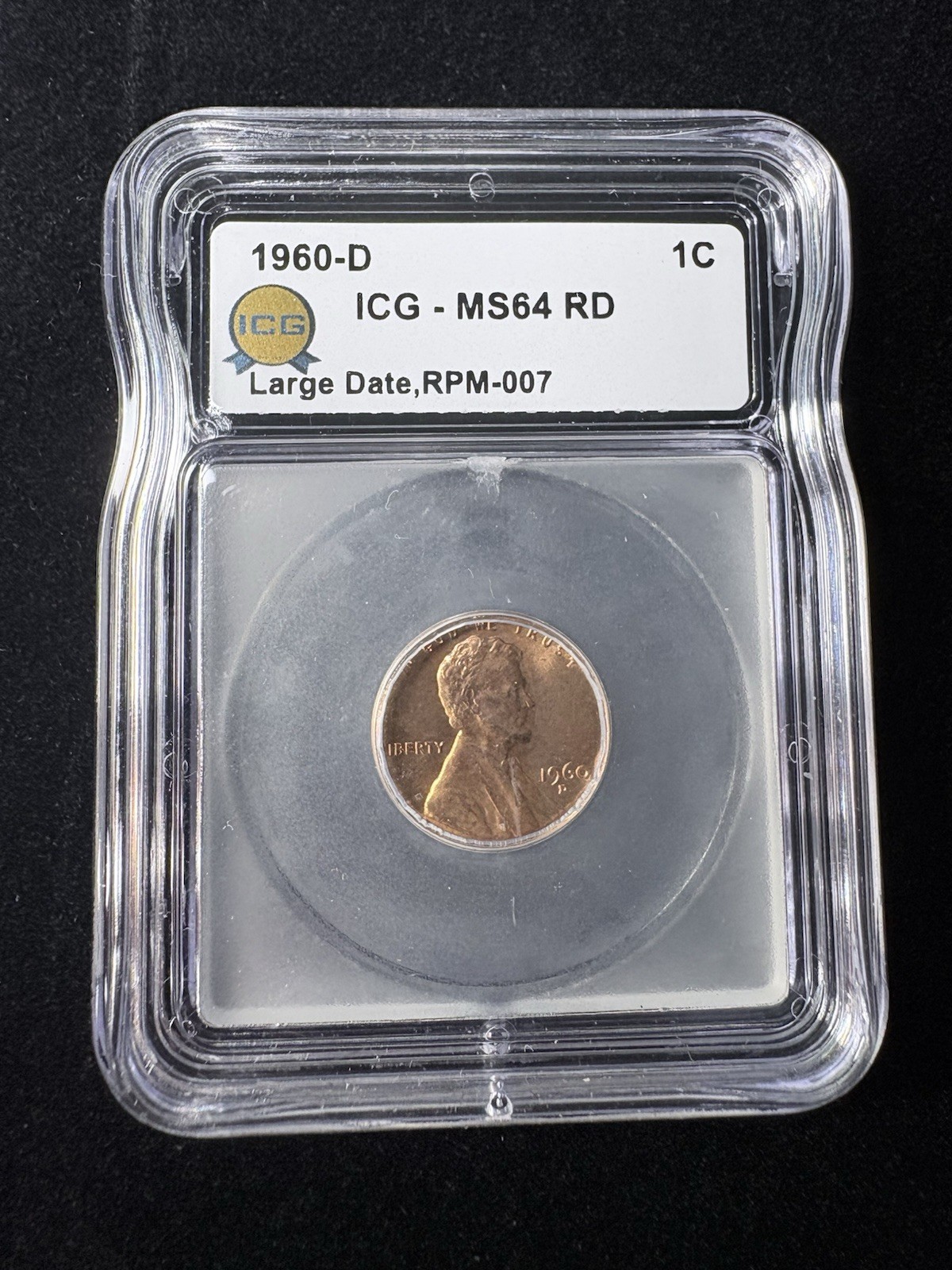 1960-D Lincoln Memorial Cent Large Date, RPM-007 ICG MS64 RD Mint Mark Doubling 1960-D Lincoln Memorial Cent Large Date, RPM-007 ICG MS64 RD Mint Mark Doubling