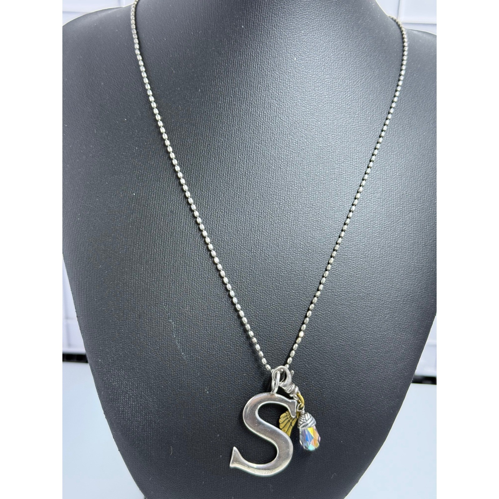 SILPADA Charm Necklace Sterling Silver 925 Initial S Angel Wings AB Charms SILPADA Charm Necklace Sterling Silver 925 Initial S Angel Wings AB Charms