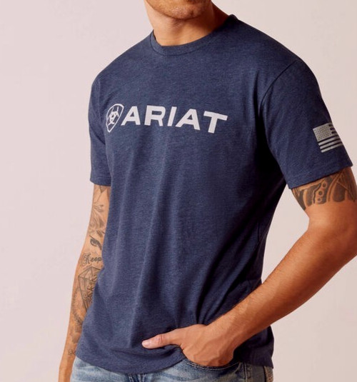 Ariat Men\'s Shield Flag T-Shirt-54198 - New with Tag - NAVY HEATHER - Size XL