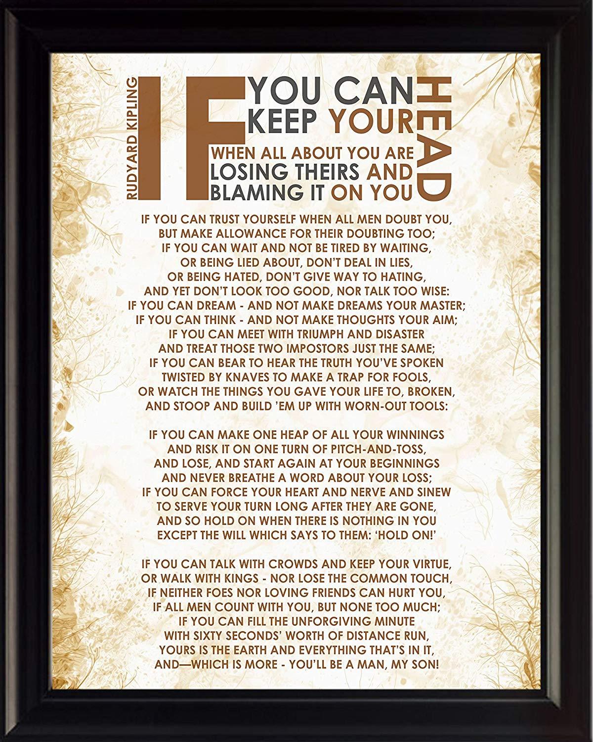 “If” Poem, Rudyard Kipling - Framed Poster Picture Print Motivational Wall Art