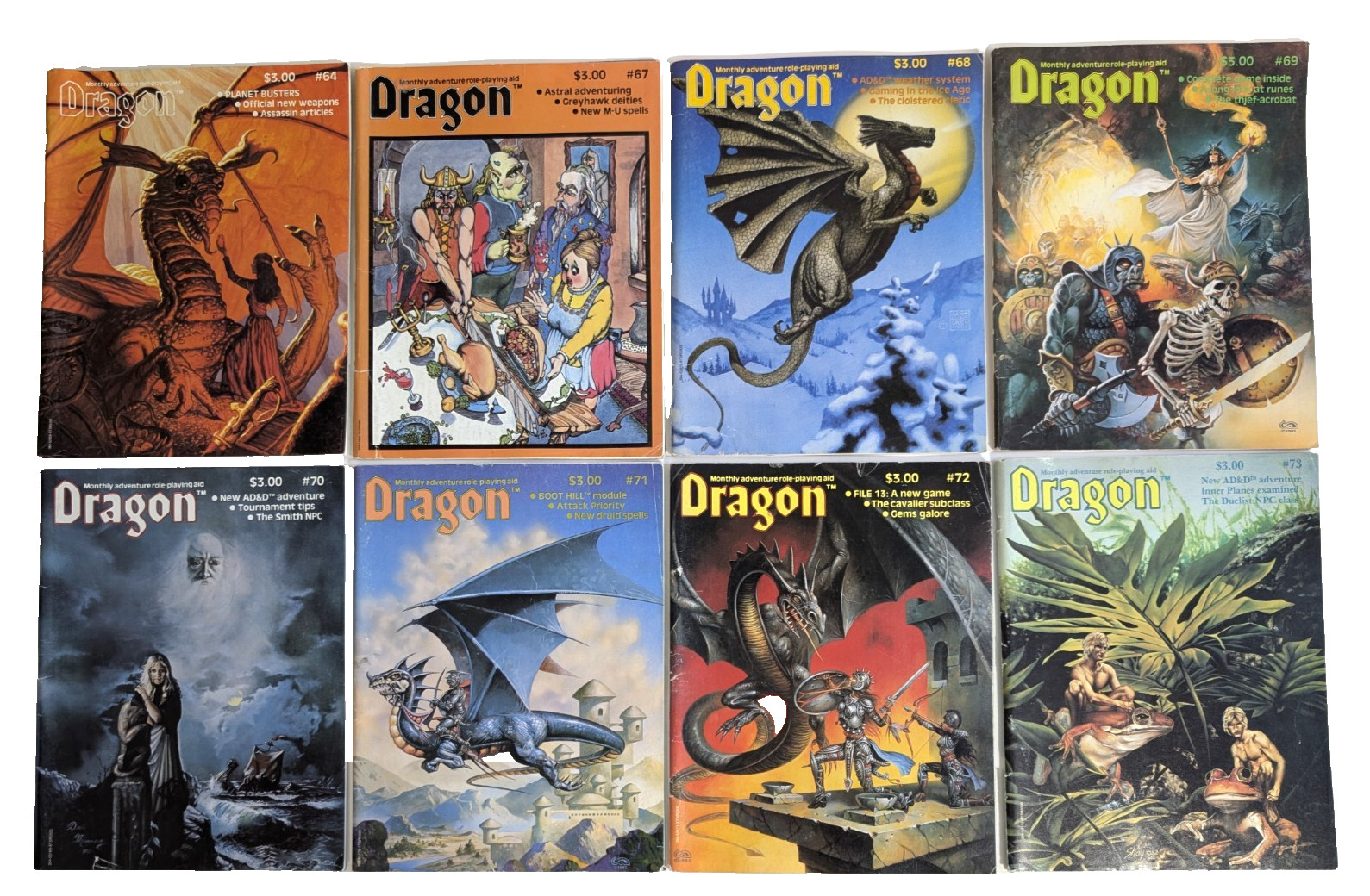 TSR Dragon Magazine Lot of 8 - 64 67 68 69 70 71 72 73 Dungeons Dragons D&D 80s
