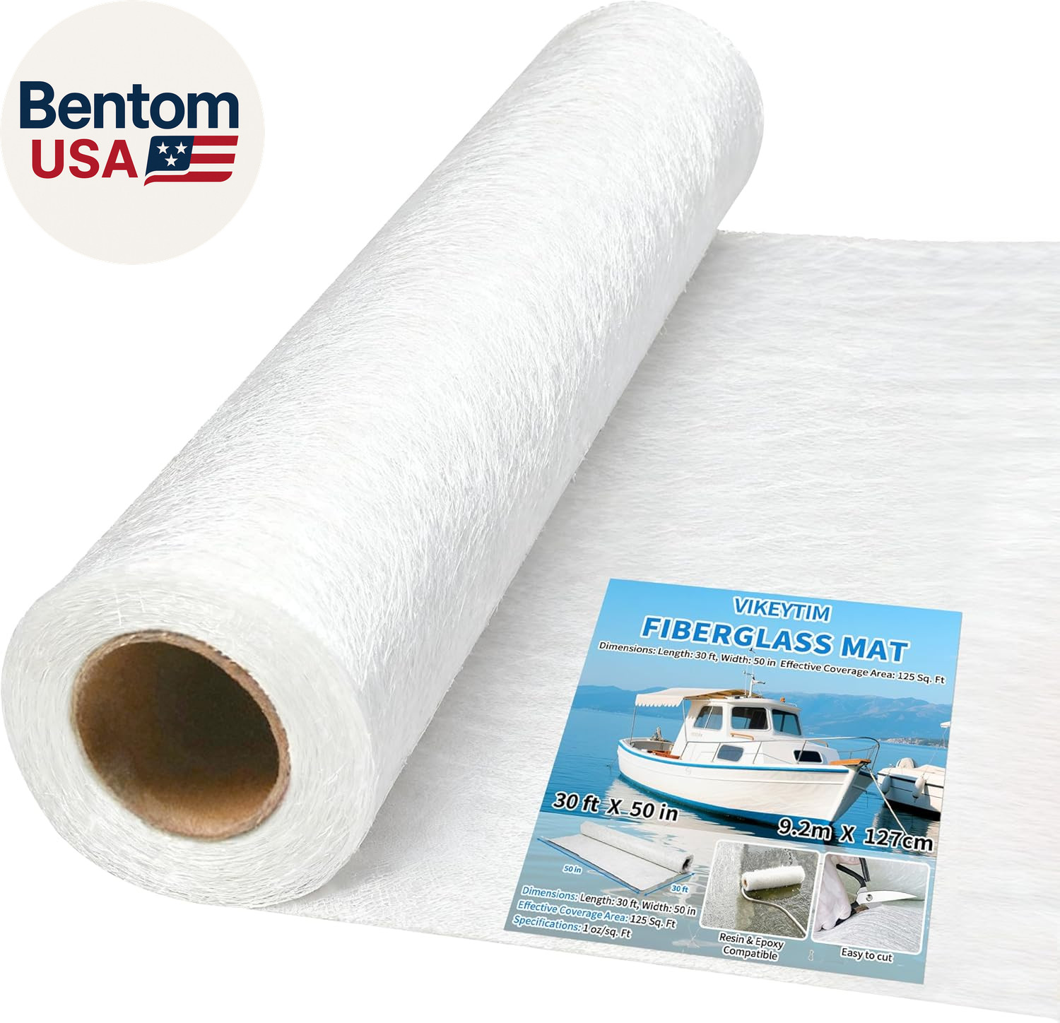 Fiberglass Mat 50 in X 30 Ft, 125 Sq. Ft Fiberglass Chopped Strand Mat Resin & E Fiberglass Mat 50 in X 30 Ft, 125 Sq. Ft Fiberglass Chopped Strand Mat Resin & E