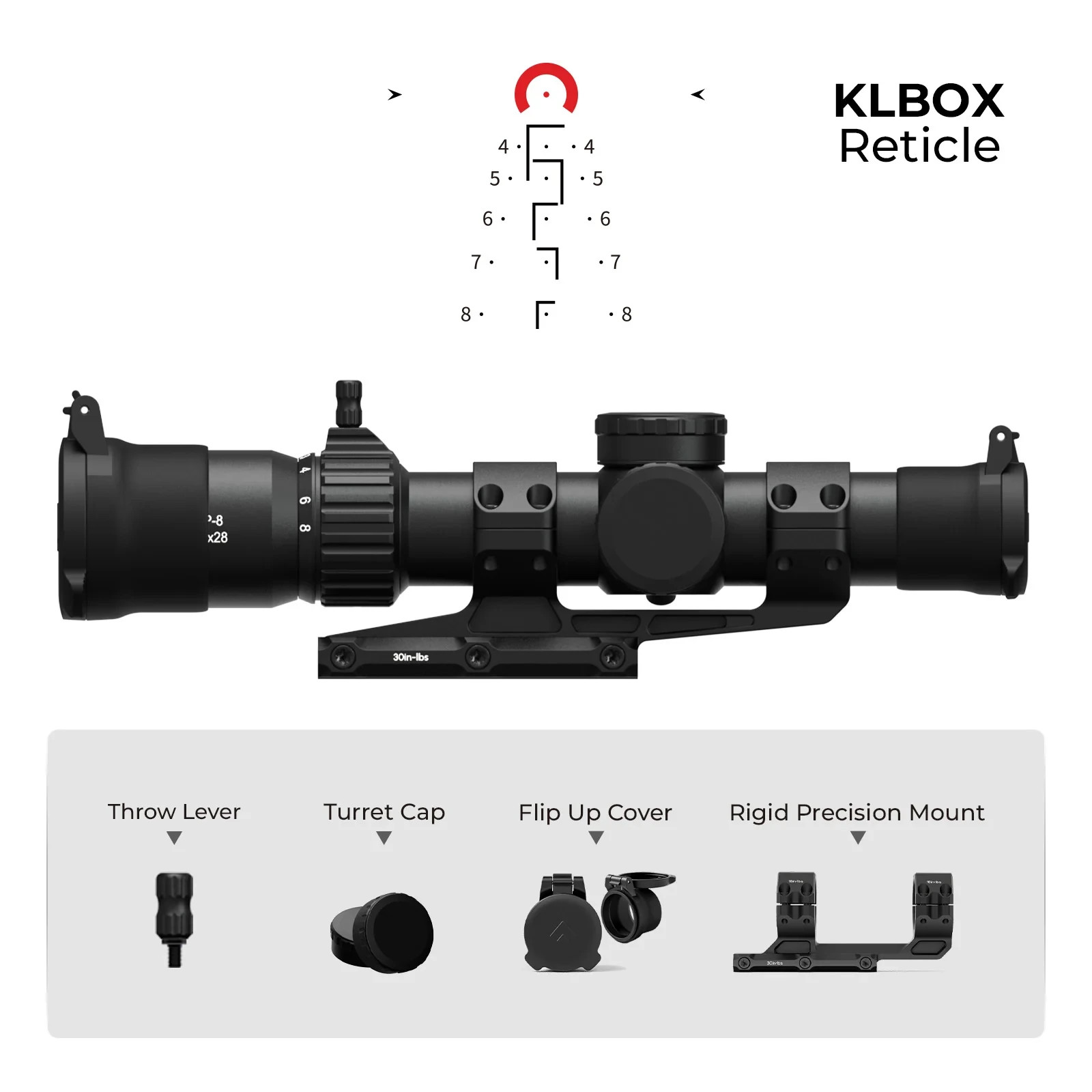 Arken Optics Scope EP-8 1-8x28 34mm Tube Illuminated KLBOX FFP MOA with Mount