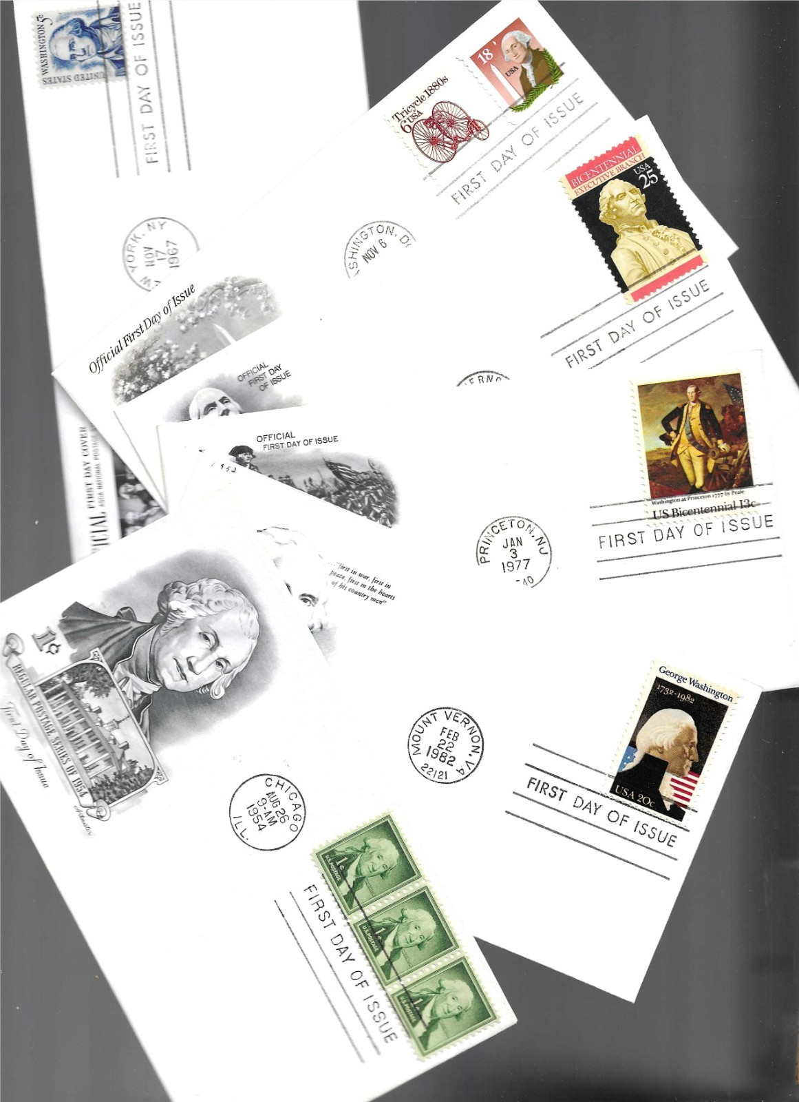 6 1954-89 George Washington themed FDC\'s; Art Craft/Artmaster cachets 6 1954-89 George Washington themed FDC\'s; Art Craft/Artmaster cachets