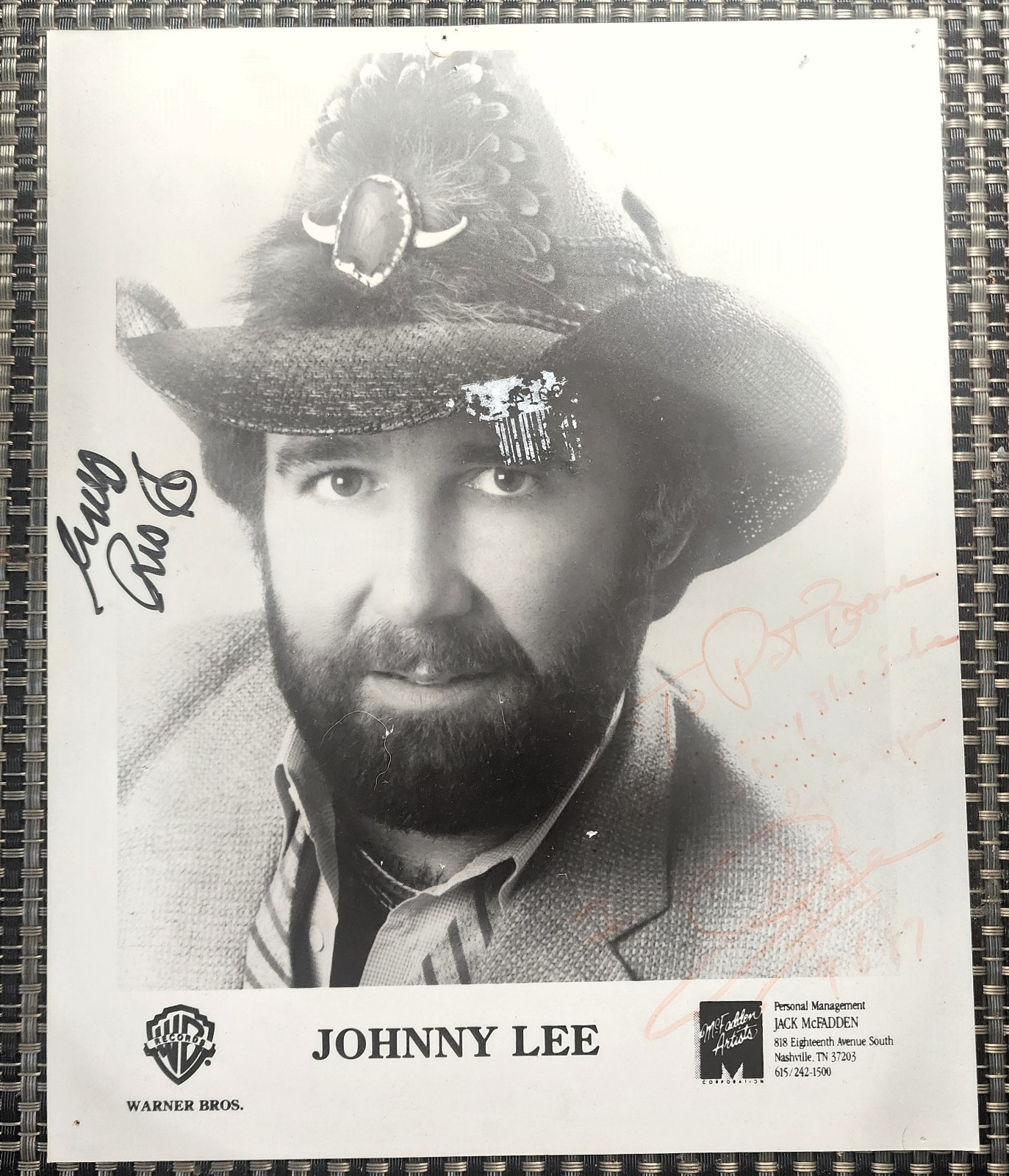 Johnny Lee Signed 8x10 Photo Inscribed to Pat Boone Country Music Autograph