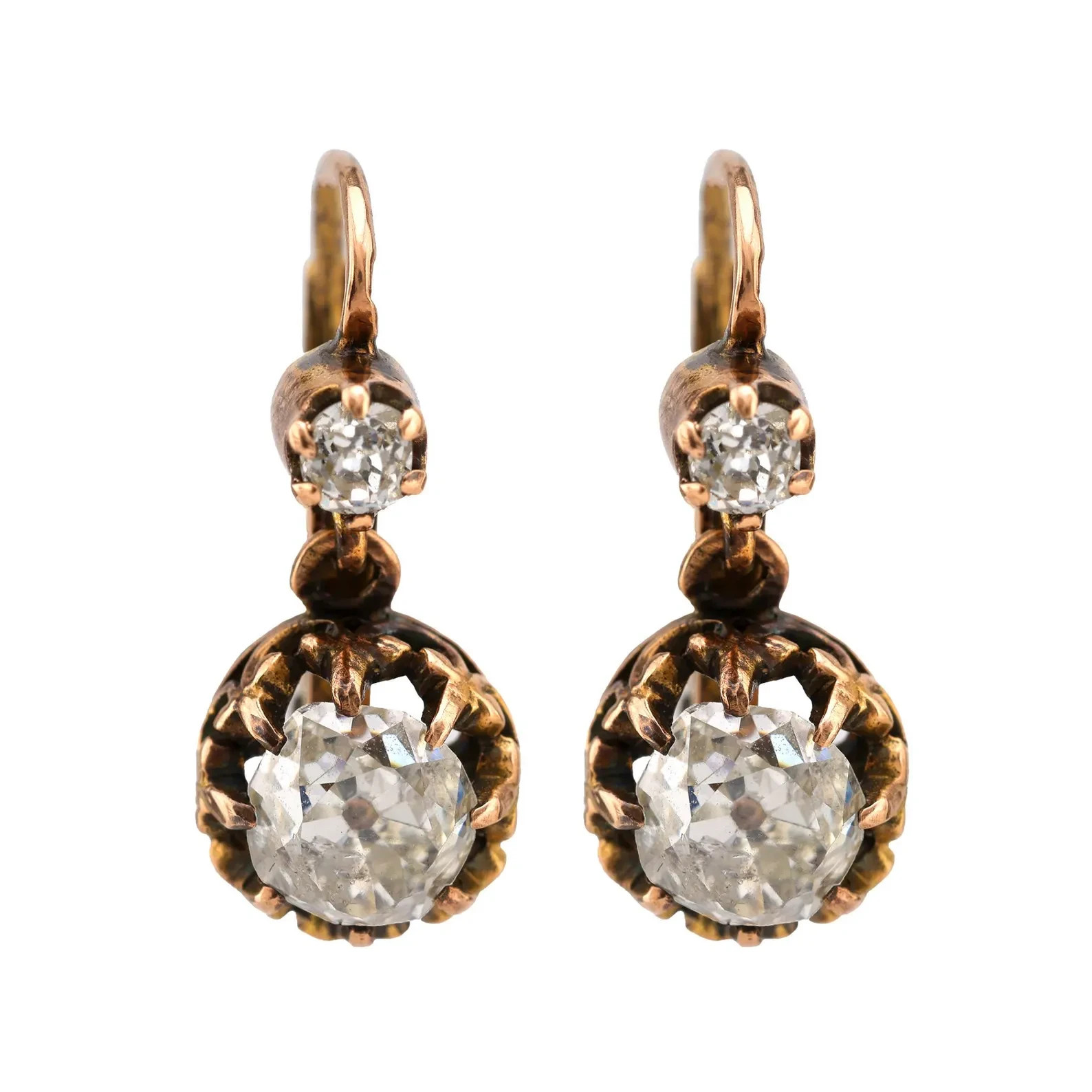 Unique Style Old Mine Diamond 10K Yellow Gold Over Drop Earrings For Women\'s 2PC