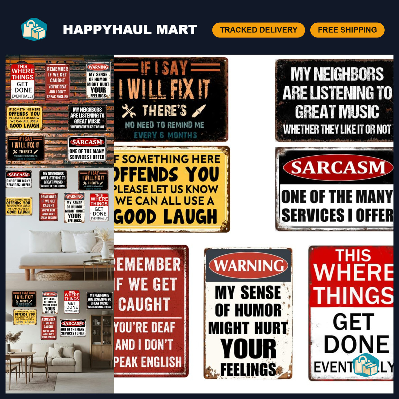 Vintage Metal Tin Signs - Funny Man Cave & Garage Decor - 7pcs Wall Art Set, 8x1 Vintage Metal Tin Signs - Funny Man Cave & Garage Decor - 7pcs Wall Art Set, 8x1