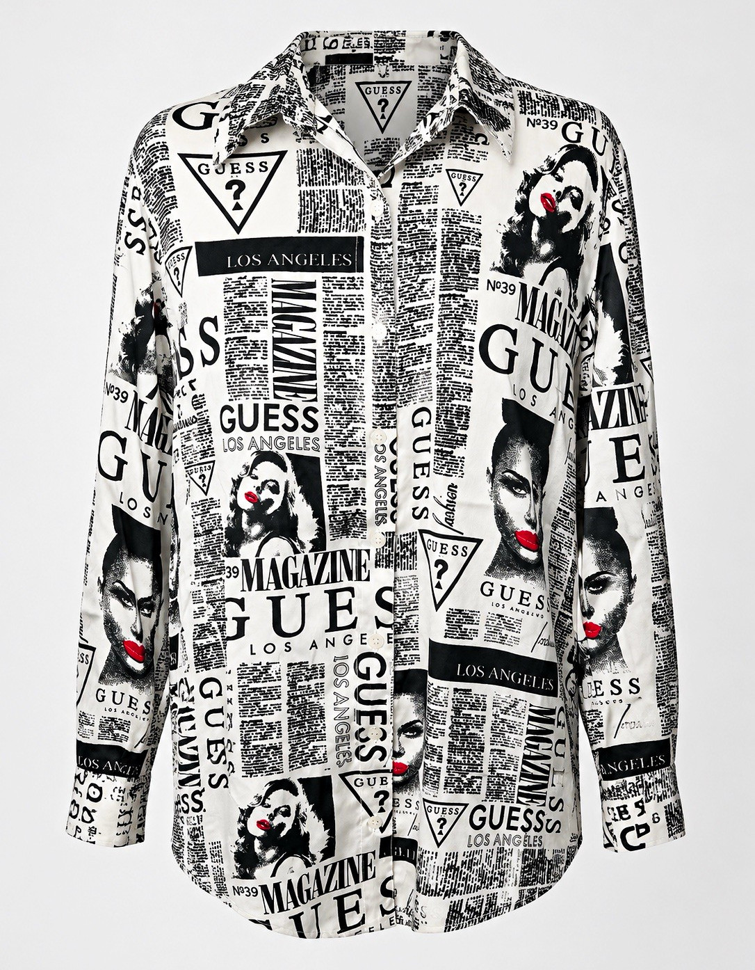 GUESS Men’s Graphic Print Button-Up Shirt Long Sleeve Point Collar M