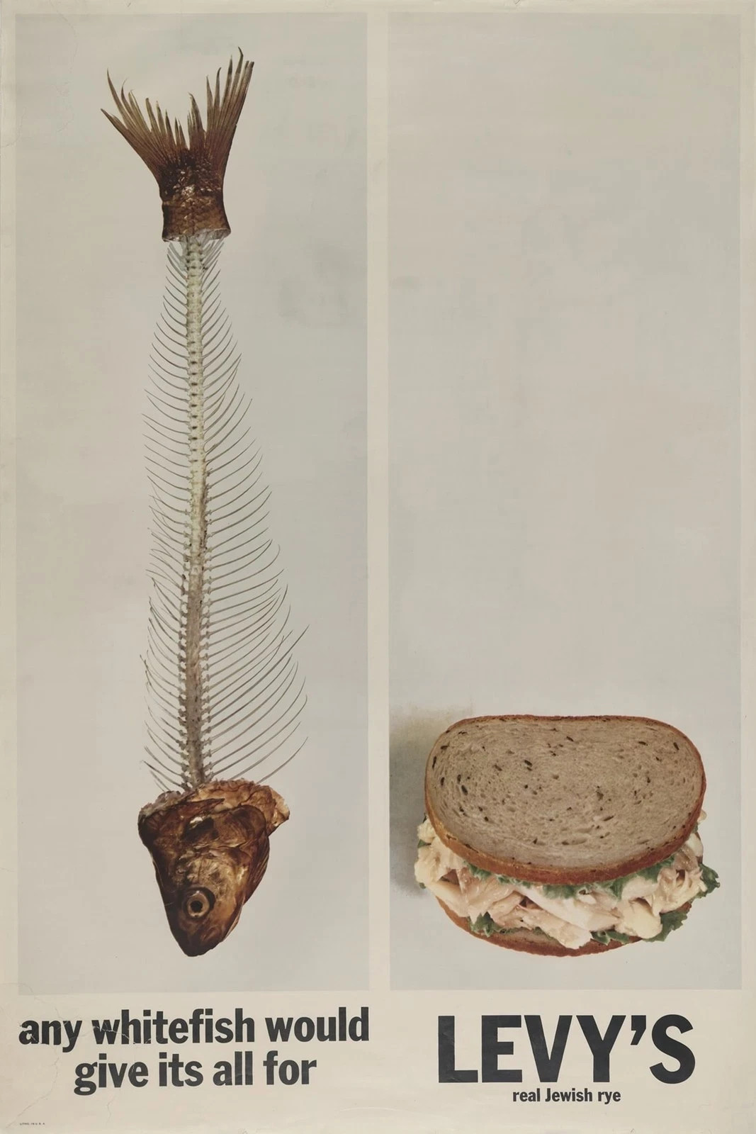 Levy's Real Jewish Rye Whitefish Sandwich Vintage Advertising Poster 24x36