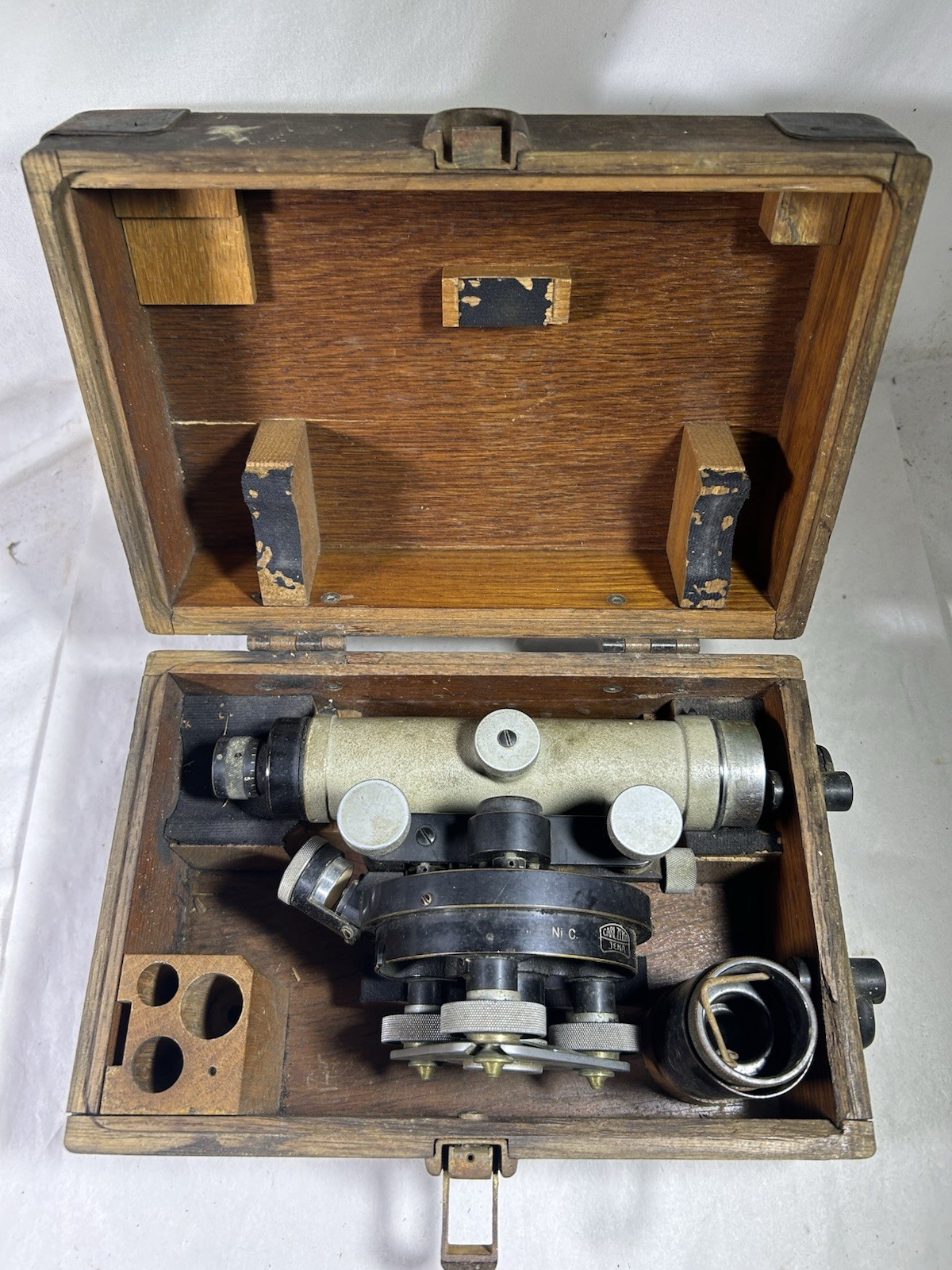 Vintage Carl Zeiss Jena 47902-1 Surveyor Tool Scope Land Wooden Case Collectible