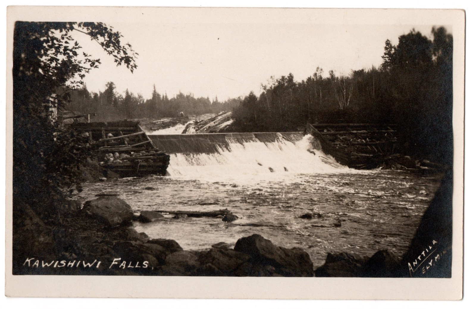 RPPC Kawishiwi Falls Ely MN Vintage Postcard Water Dam Anttila Photo
