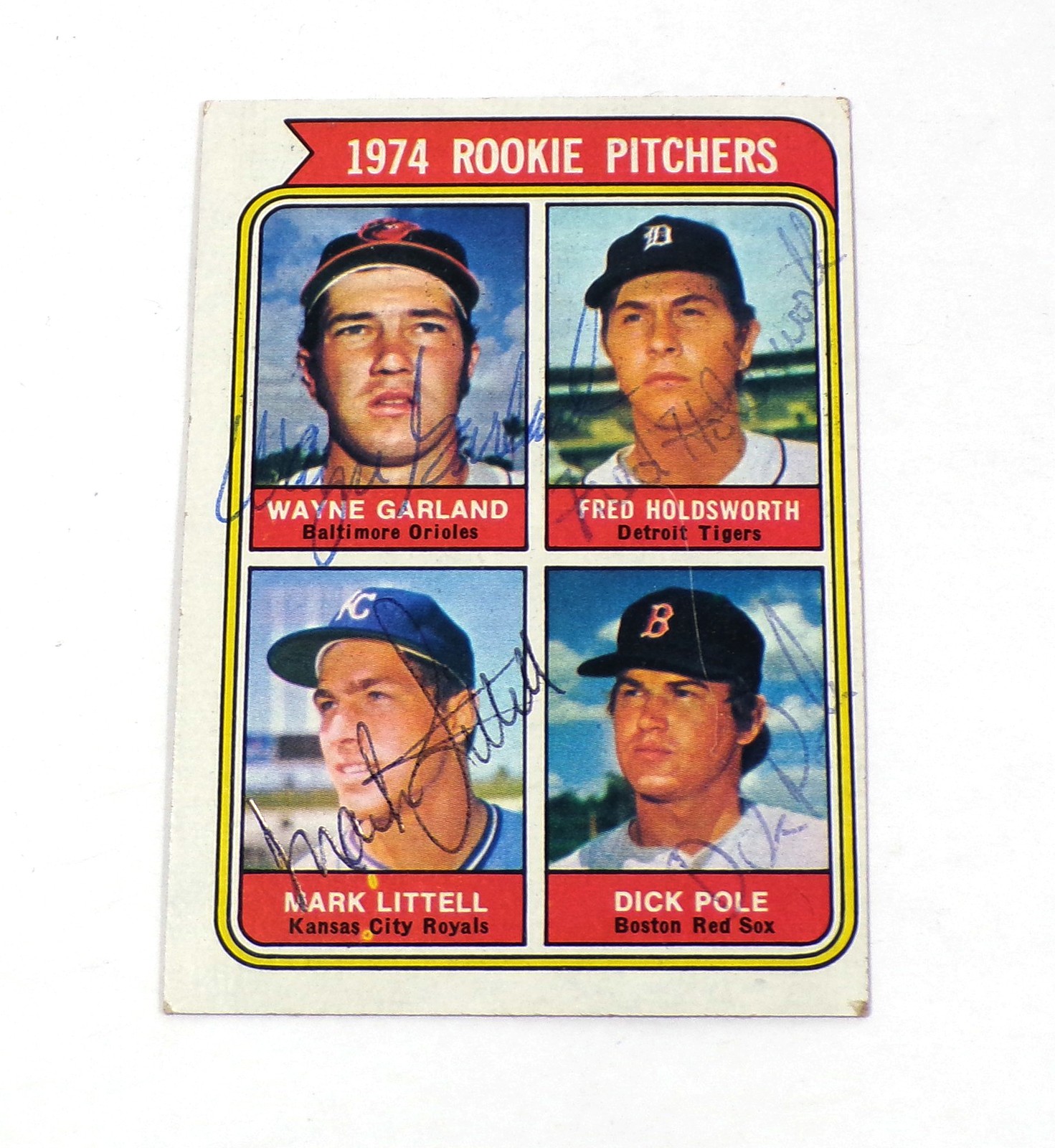 1974 Topps Rookie Pitchers #596 Signed by All (4 Autos)