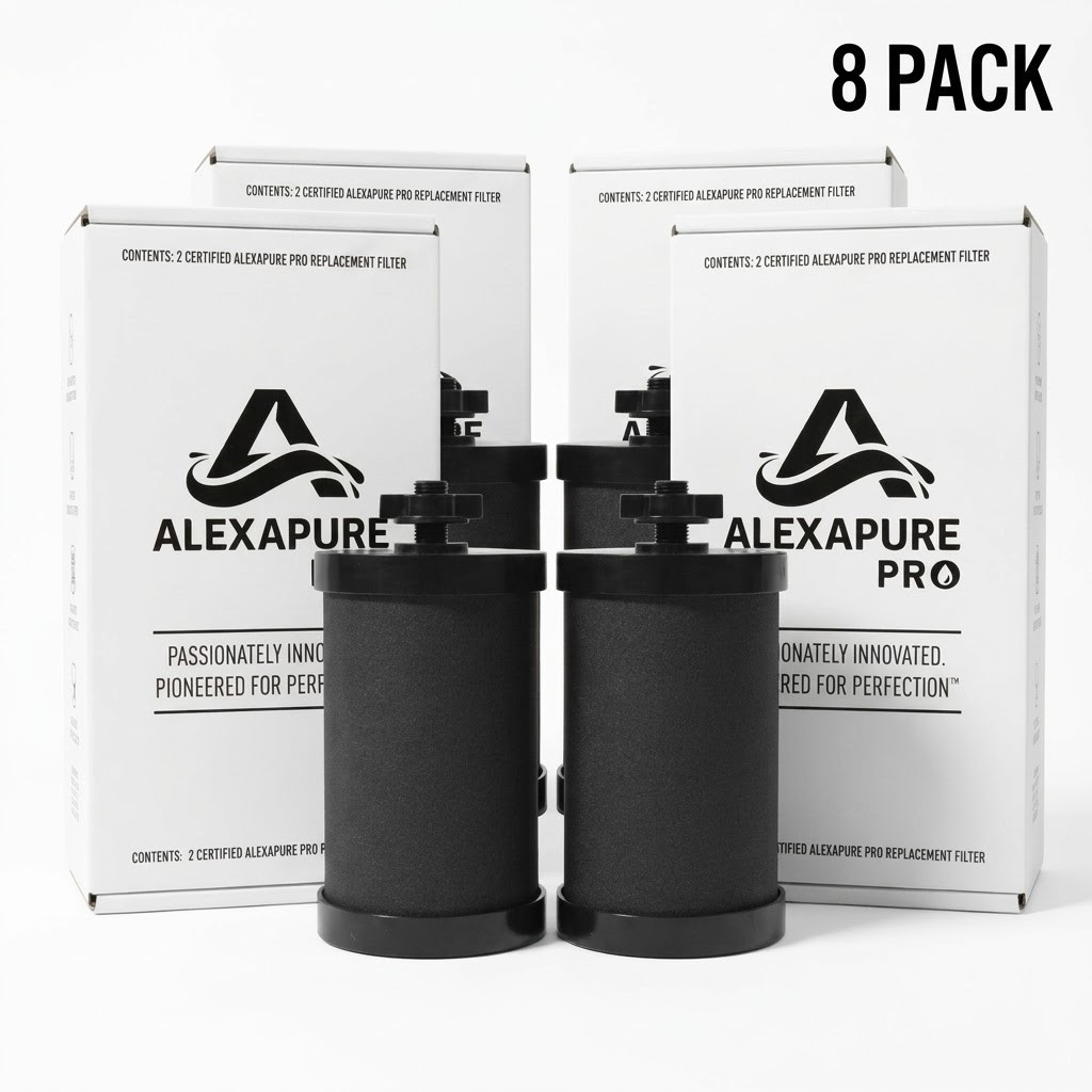 8 Pack Alexapure PRO 2387 Replacement Water Filter 8 Filter Pack Black