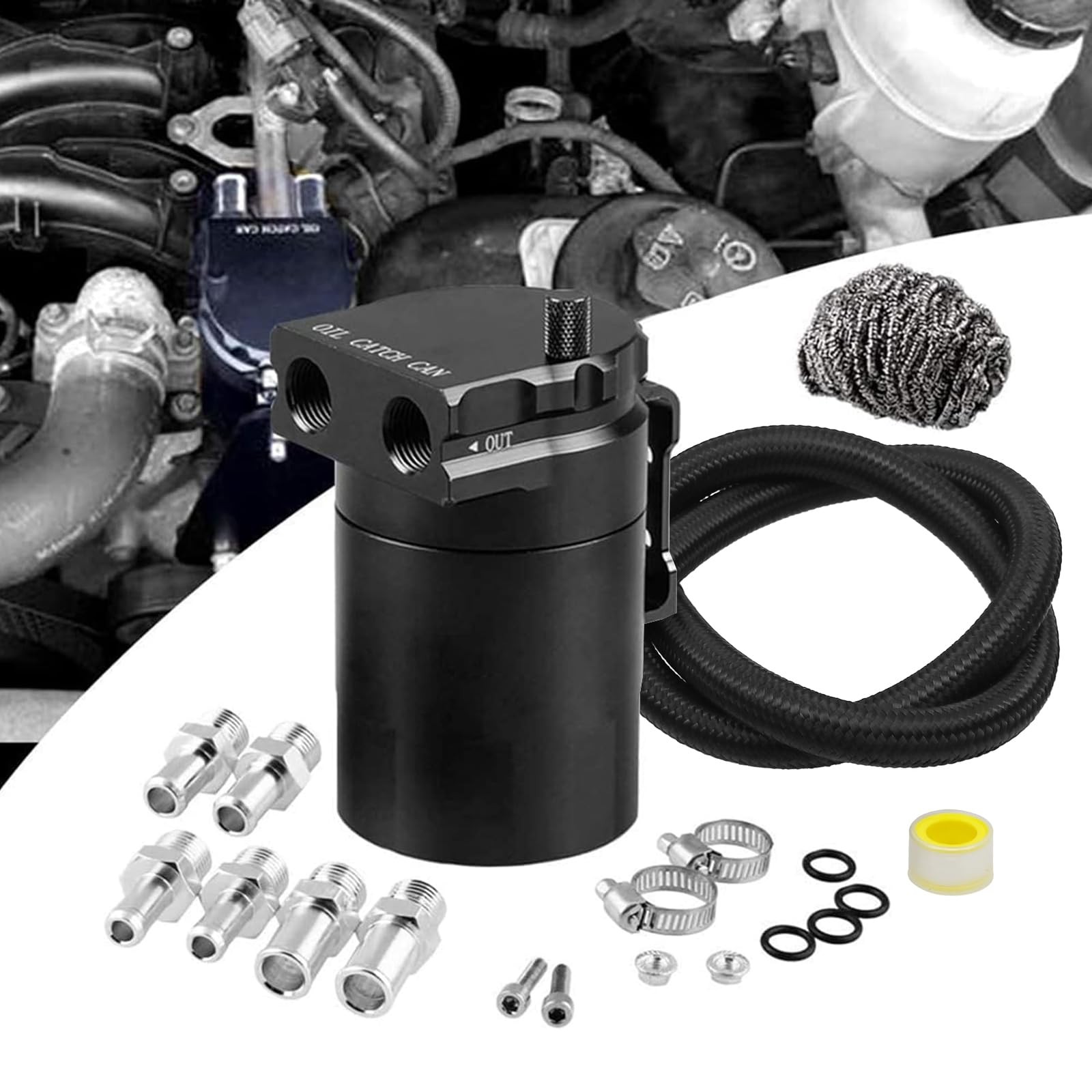 RULLINE Universal 350ml Oil Catch Can Tank 0046 Aluminum Polish Baffled Reser...