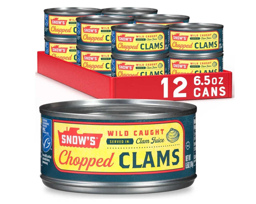 Snow\'s Wild Caught Chopped Clams Canned 6.5 oz Can Pack of 12 - 5g Protein Snow\'s Wild Caught Chopped Clams Canned 6.5 oz Can Pack of 12 - 5g Protein