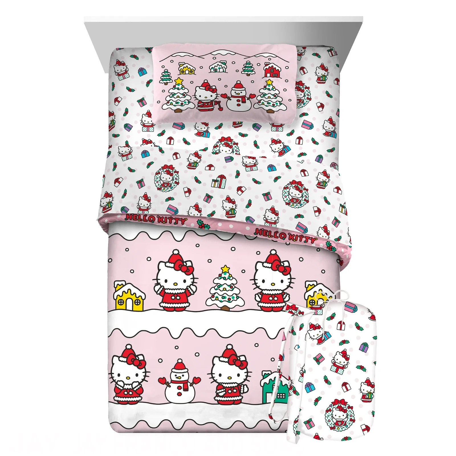 Hello Kitty Merry Winter Reversable Queen 6pc comforter set- Includes bag