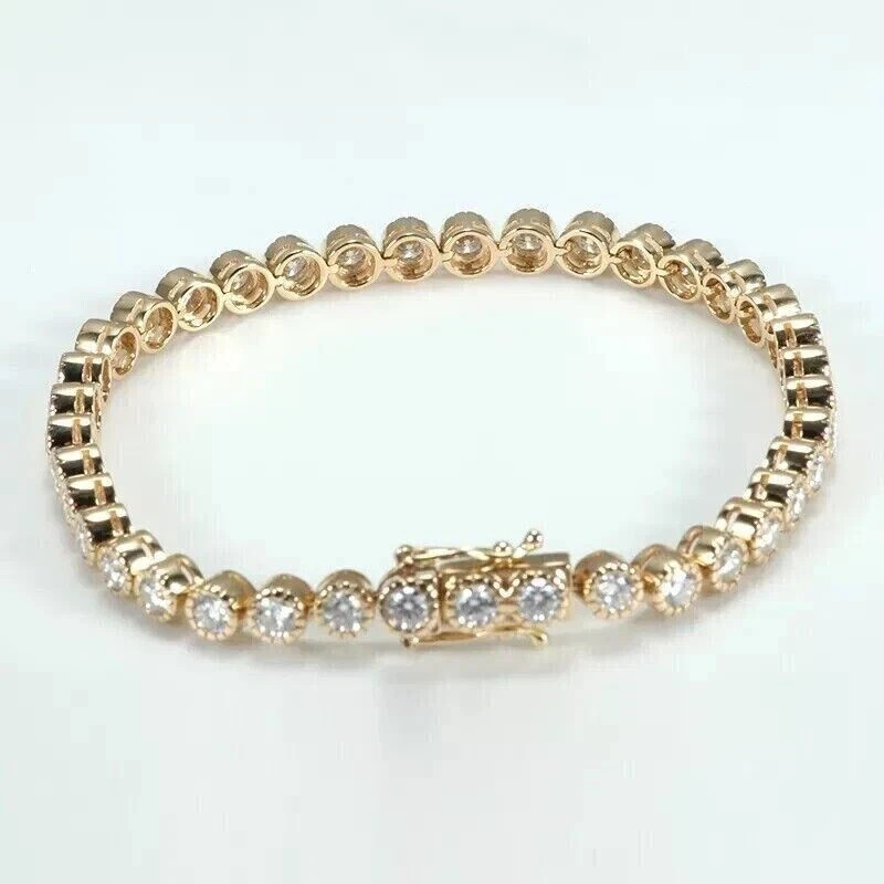 Sparkling Bezel Set Style 7Ct Certified Natural Diamond Tennis Bracelet 14K Gold Sparkling Bezel Set Style 7Ct Certified Natural Diamond Tennis Bracelet 14K Gold