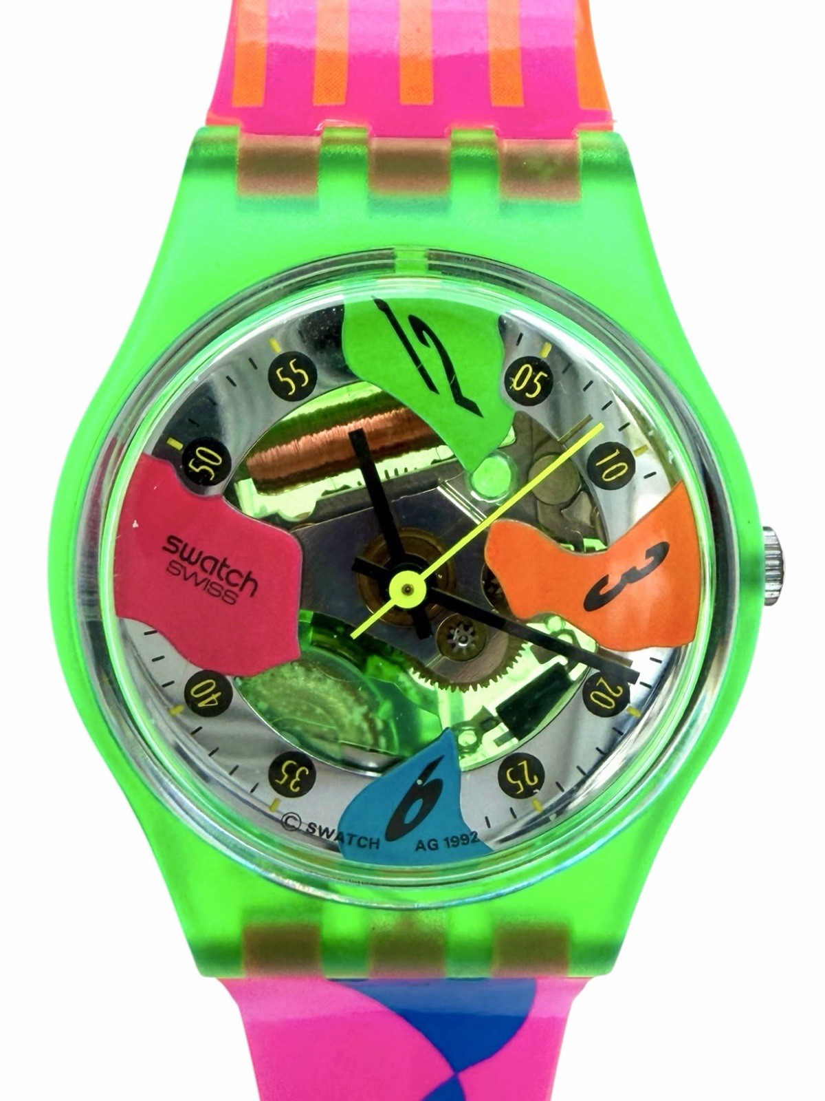 Vintage Swatch SATURING LG108 Standard Ladies 1993 26mm Glow In Dark Case NOS