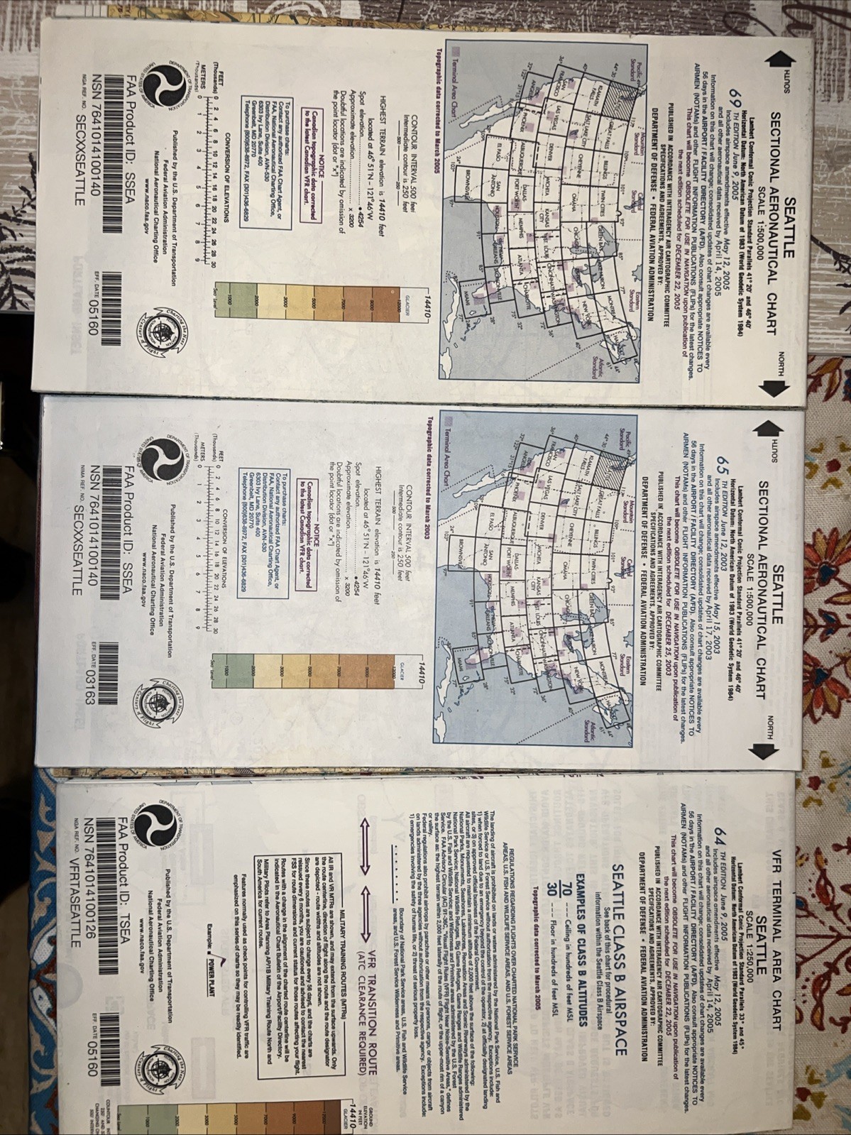 3 Seattle WA Sectional Aeronautical Chart Map 69 &65 Edition 64th VFR 2005 3 Seattle WA Sectional Aeronautical Chart Map 69 &65 Edition 64th VFR 2005