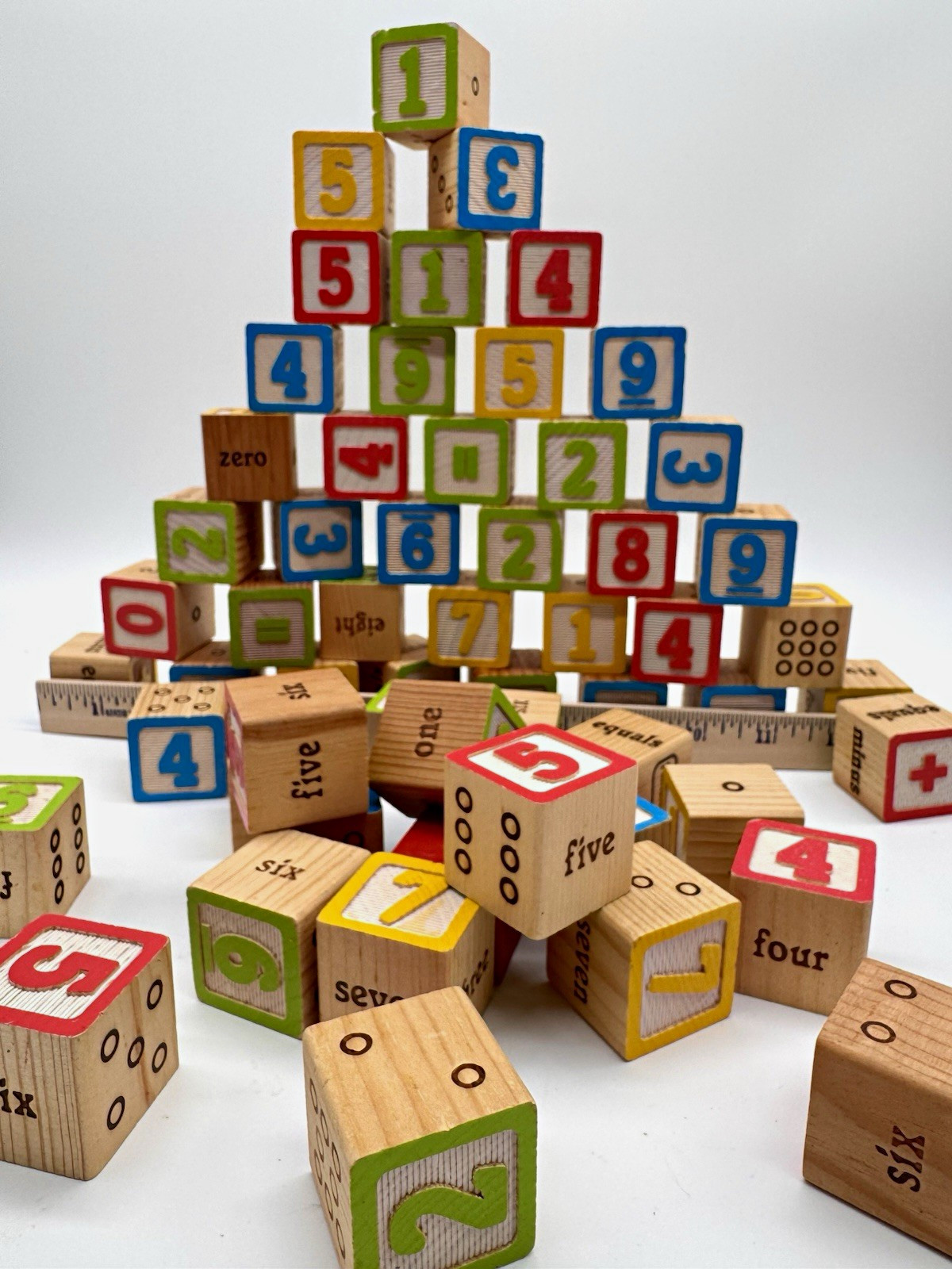 Vintage Playskool Number Wood Blocks Lot - 56 Pcs Math Counting Cubes Toy