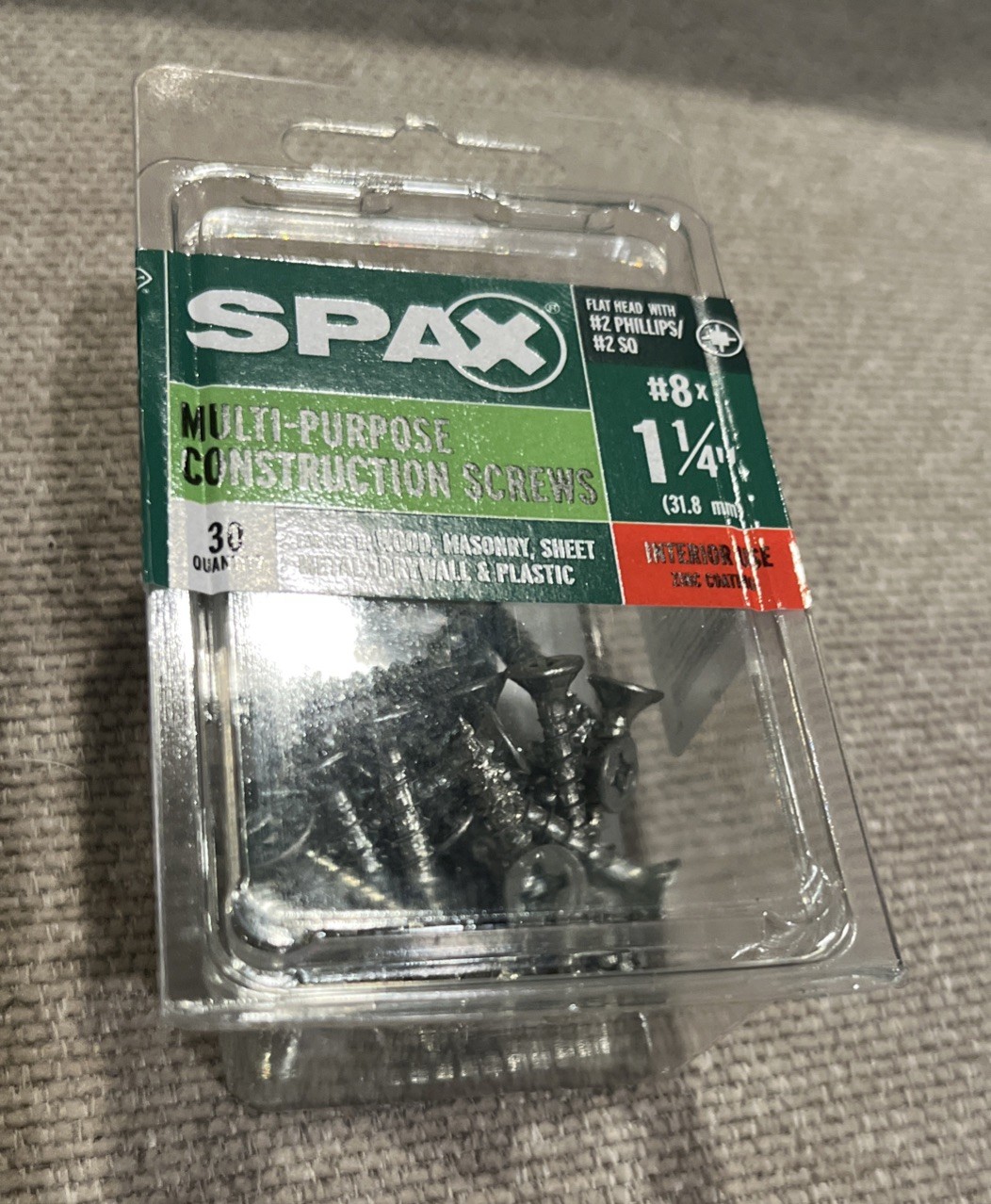 10 Boxes of 30 Spax #8 x  1.25 Inch Flat Head Zinc Construction Screws LR-8