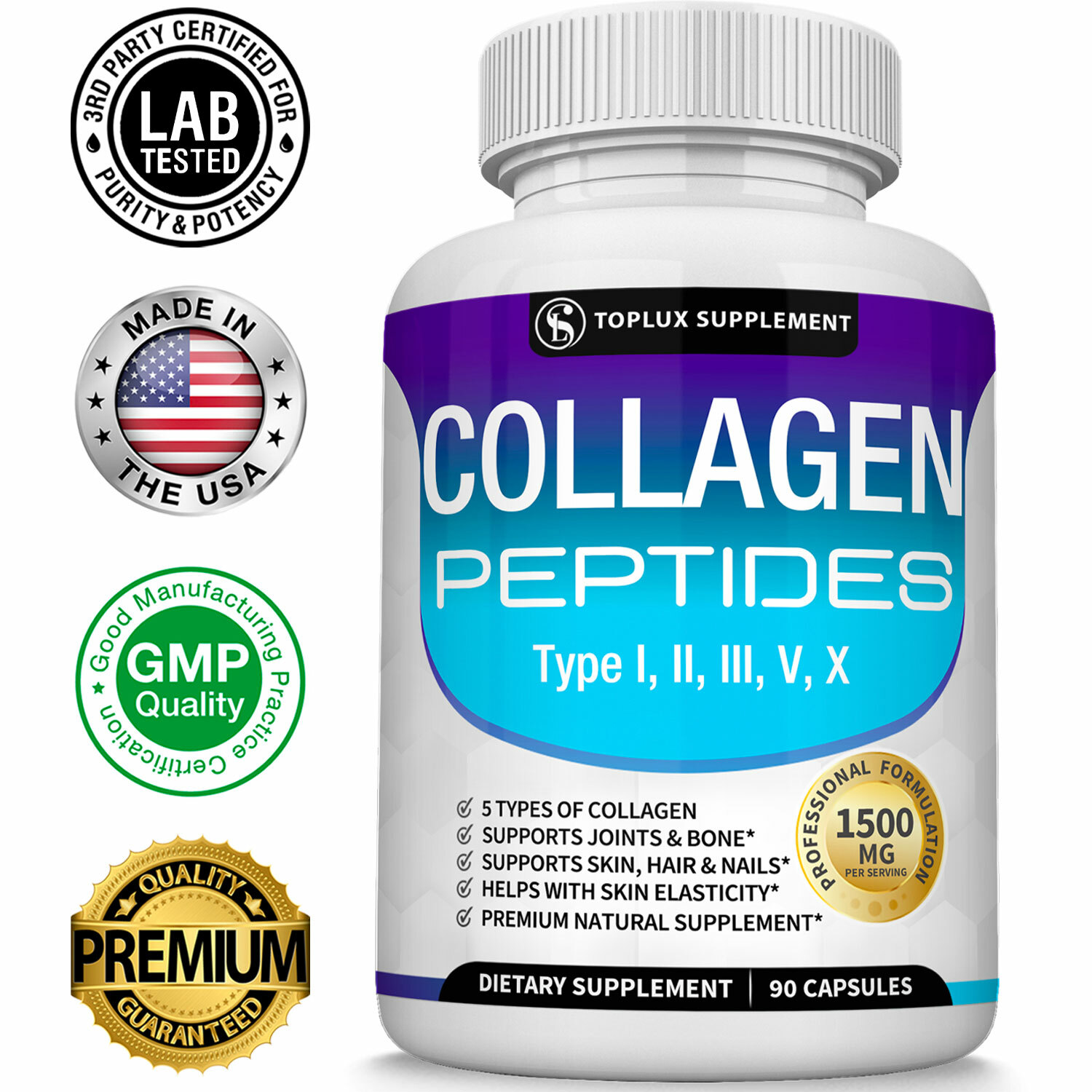 Premium Collagen Peptides 1500 MG Hydrolyzed Anti-Aging (Types I,II,III,V,X) Premium Collagen Peptides 1500 MG Hydrolyzed Anti-Aging (Types I,II,III,V,X)