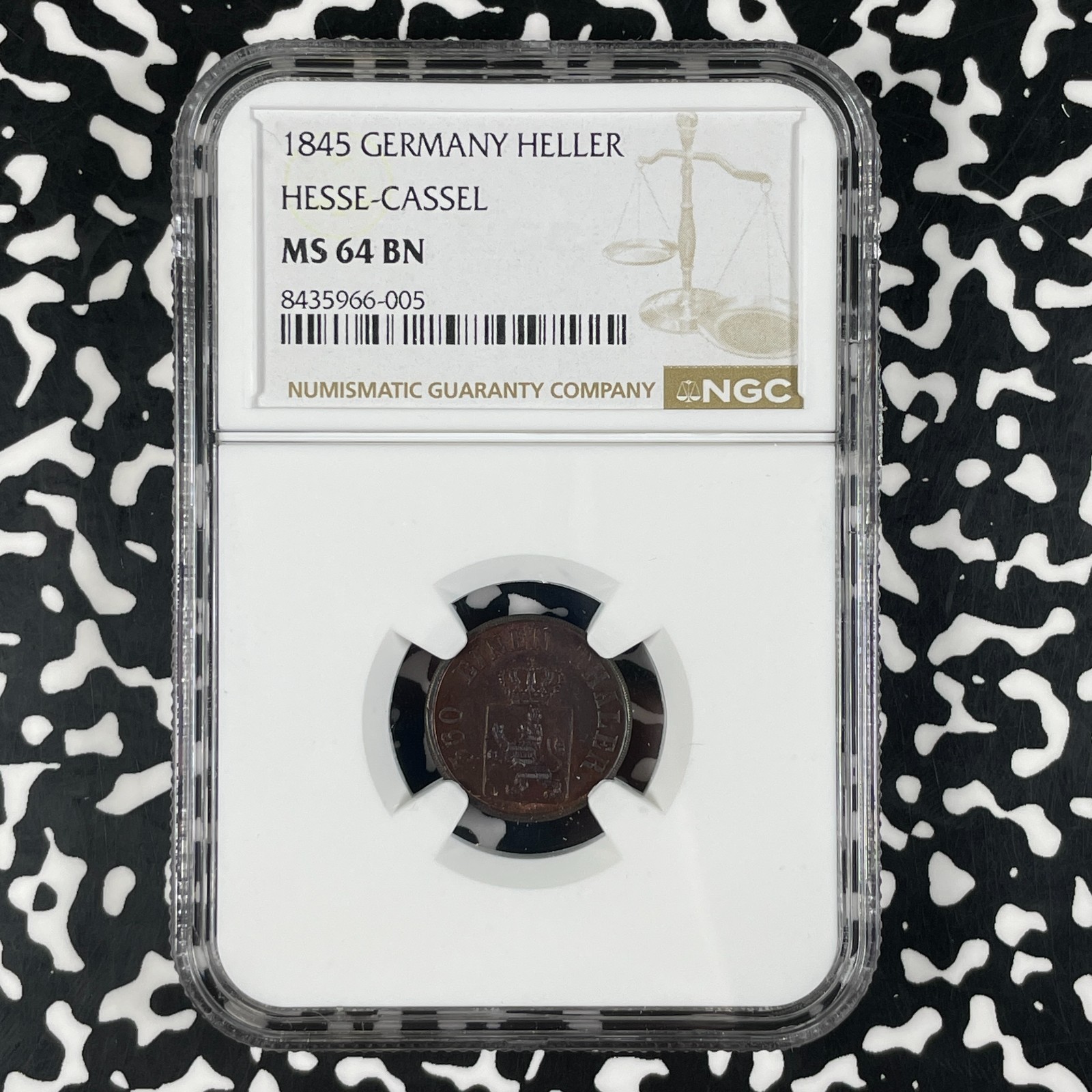 1845 Germany Hesse-Cassel 1 Heller NGC MS64BN Lot#G2324 Top Graded
