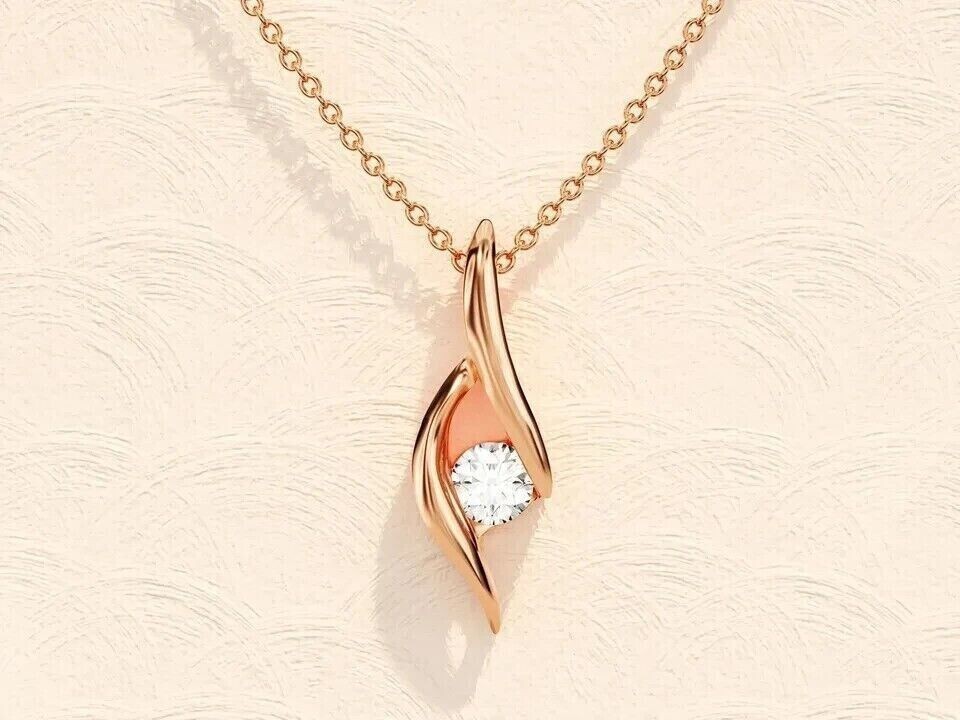 Round Cut Simulated Diamond Women\'s Stunning Fancy Pendant 14K Rose Gold Plated