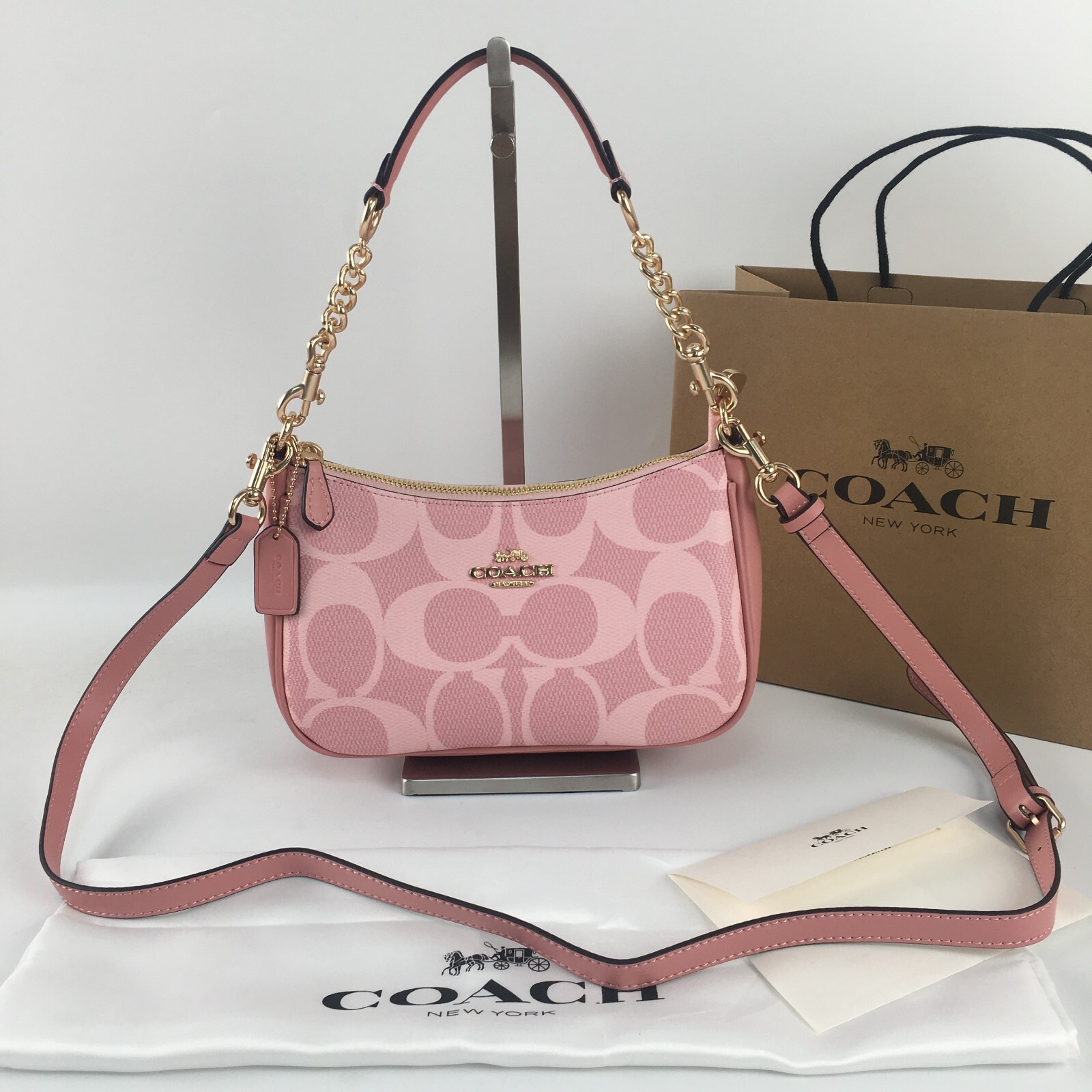 COACH Teri Shoulder Bag In Signature Canvas Powder Pink CAL51 Outlet NEW