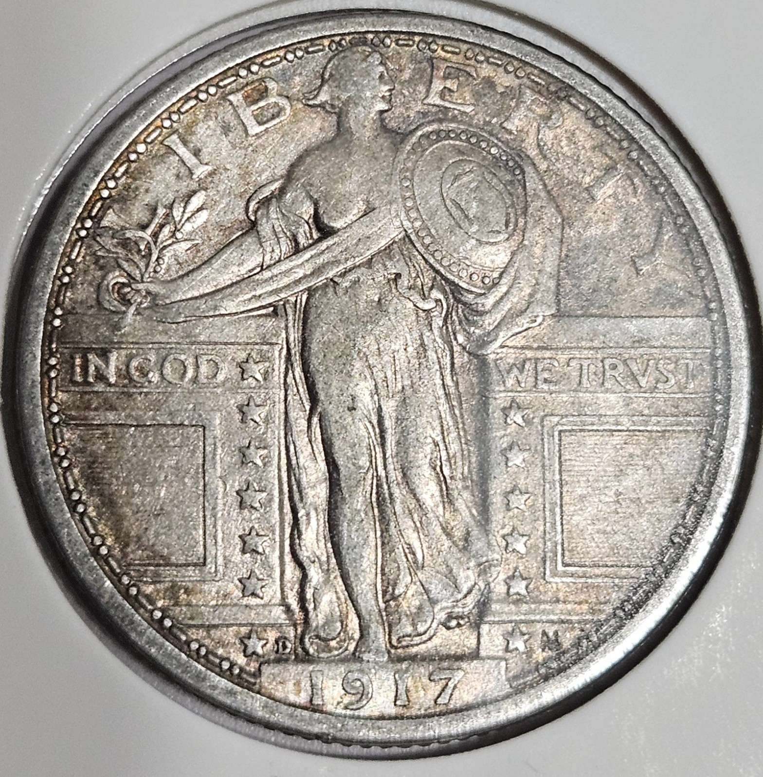 1917 D Type 1 T1 Standing Liberty Silver Quarter Dollar 25c Lustrous Original AU 1917 D Type 1 T1 Standing Liberty Silver Quarter Dollar 25c Lustrous Original AU