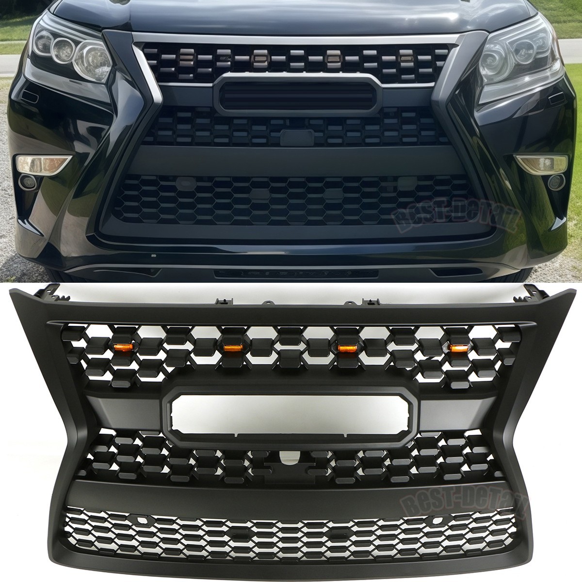 Front Grille Fits For 2014-2022 Lexus GX460 Black Bumper Grill W/Led Lights Front Grille Fits For 2014-2022 Lexus GX460 Black Bumper Grill W/Led Lights