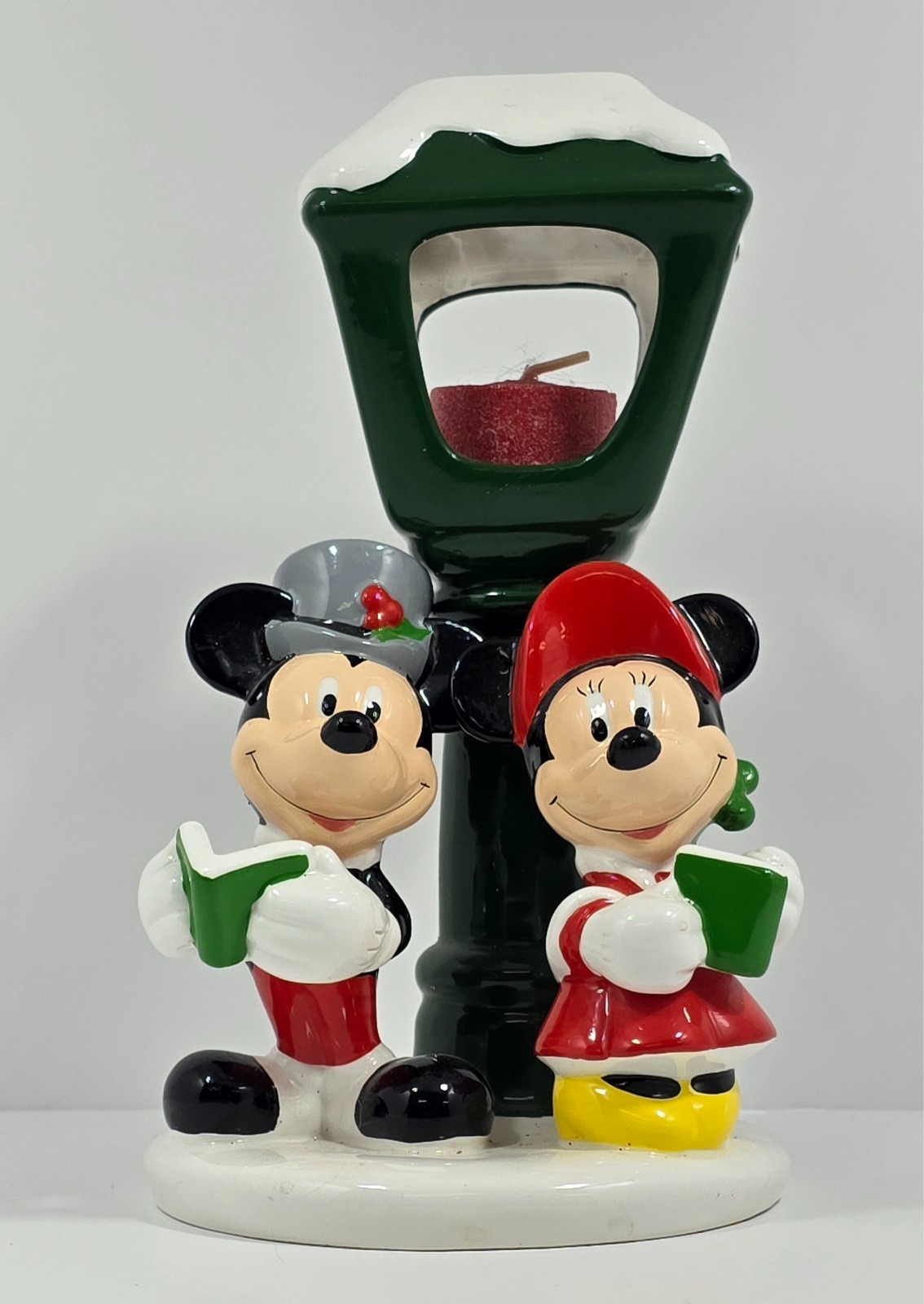 Vintage 1997 Disney Mickey Minnie Christmas Carolers Lamp Post Teleflora Candle