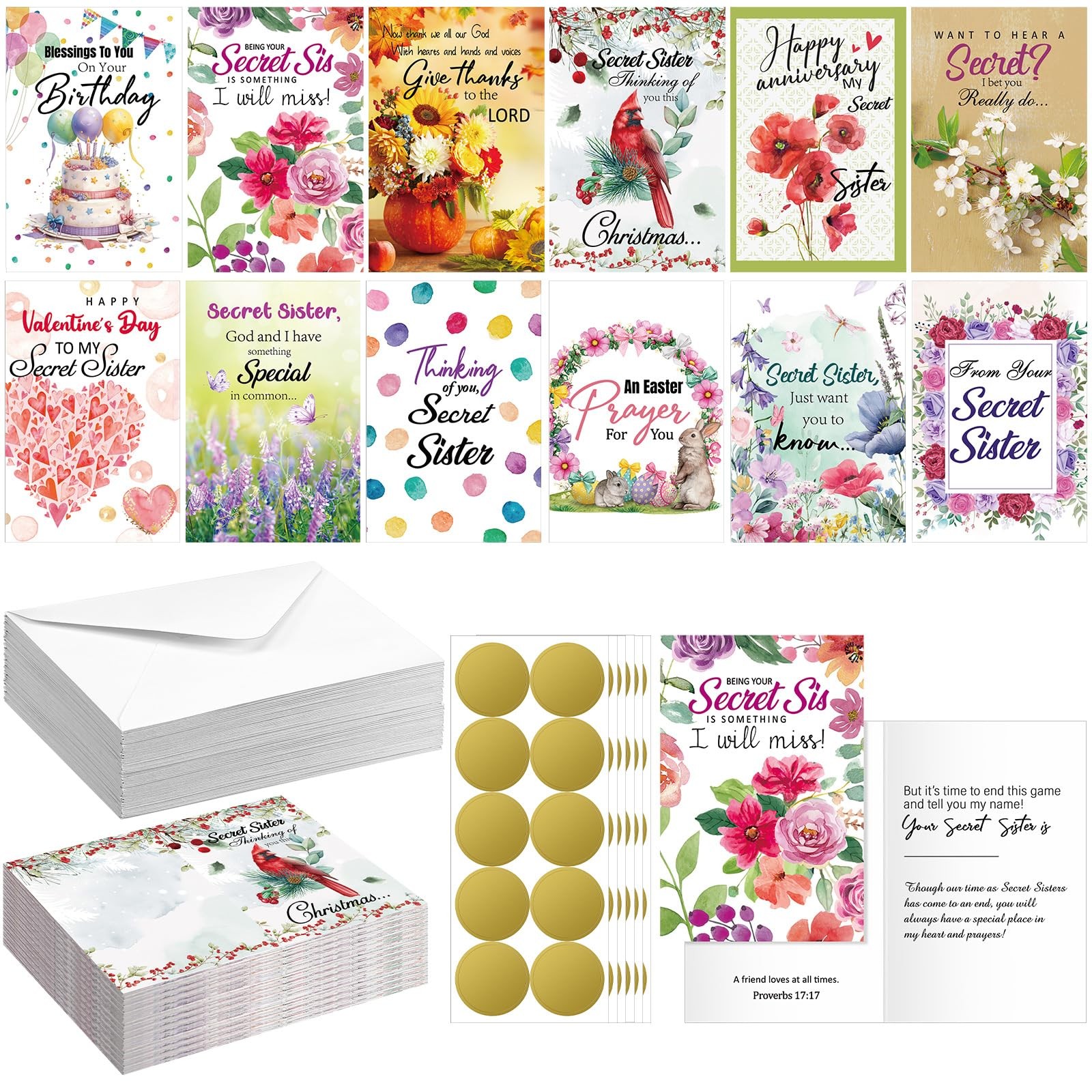 Motiskyy 24 Pcs Secret Sister Greeting Cards 4 x 6 inches (A6), classic color Motiskyy 24 Pcs Secret Sister Greeting Cards 4 x 6 inches (A6), classic color