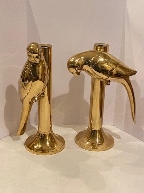 Vintage Pair - Frederick Cooper Chicago Brass Parrot Candlesticks Candle Holders