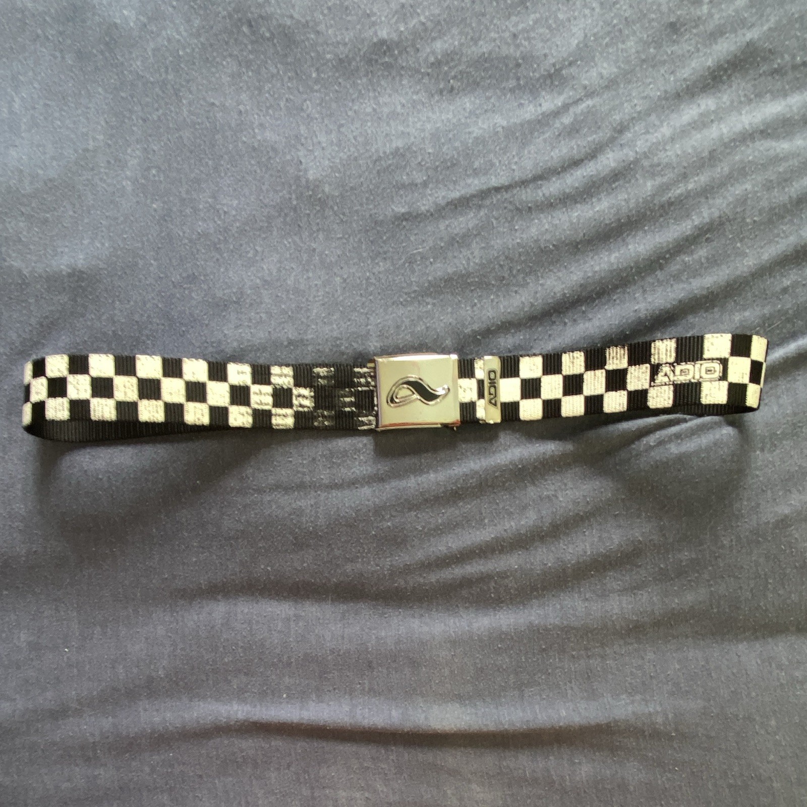 Vintage ADIO Skateboarding Black & White Check Webbed Skater Belt Metal Buckle 