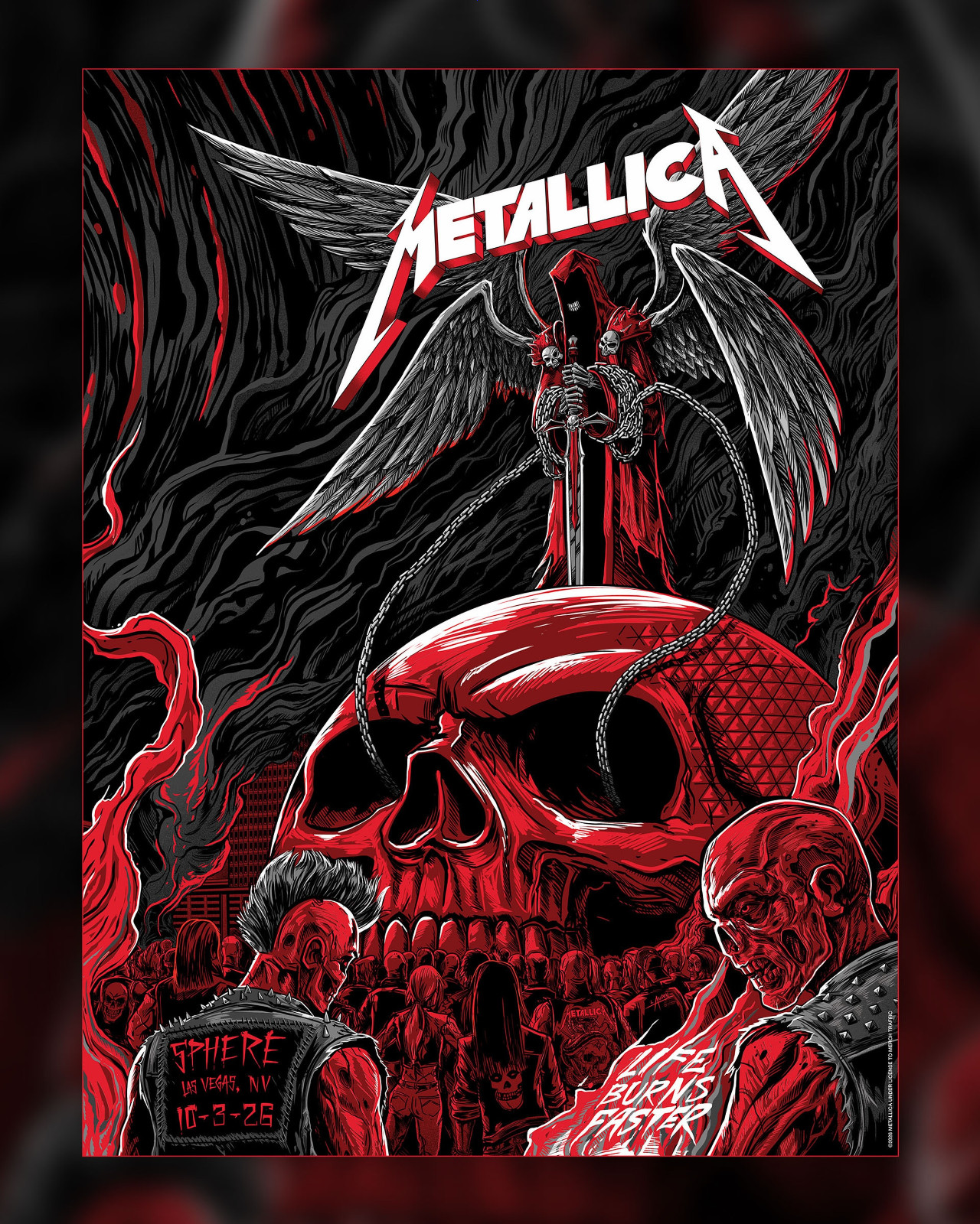 Metallica Sphere Las Vegas Oct 3 2026 Concert Poster Life Burns Faster