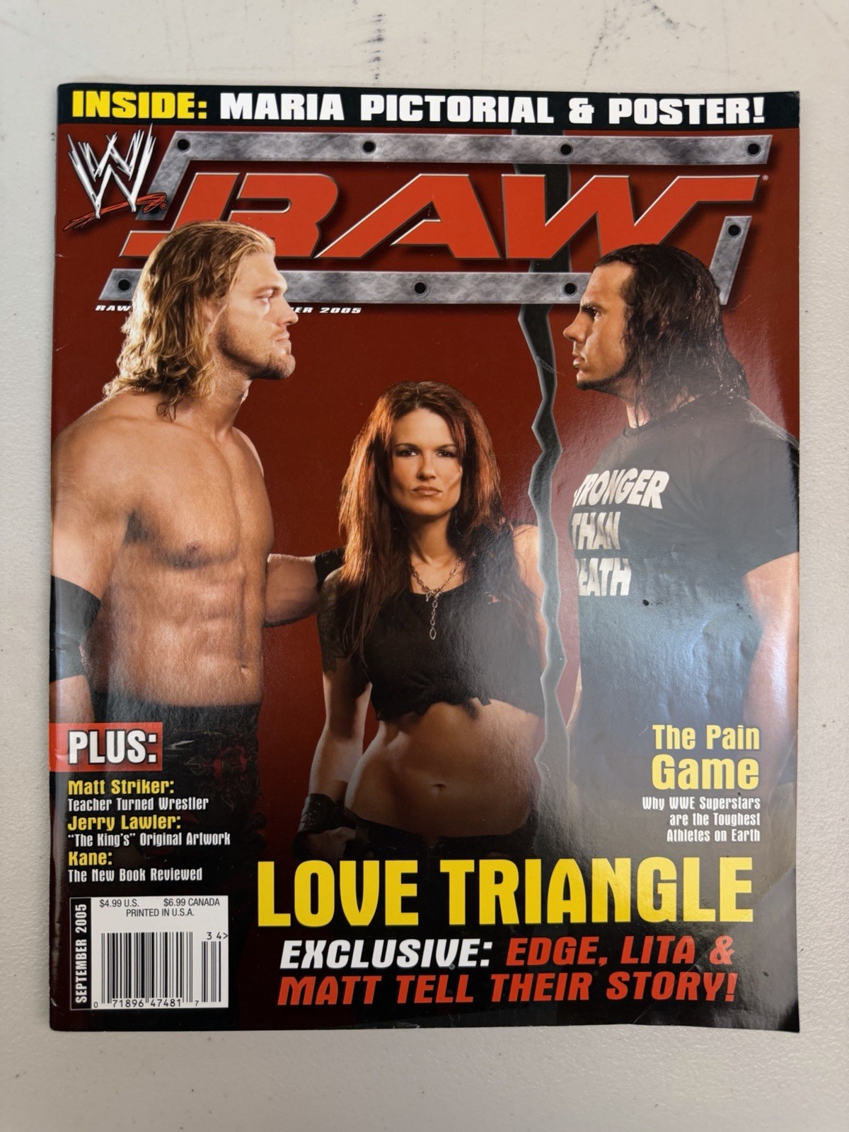 WWE Raw Magazine LOVE TRIANGLE Lita Edge Matt H September 2005 w/ MARIA POSTER