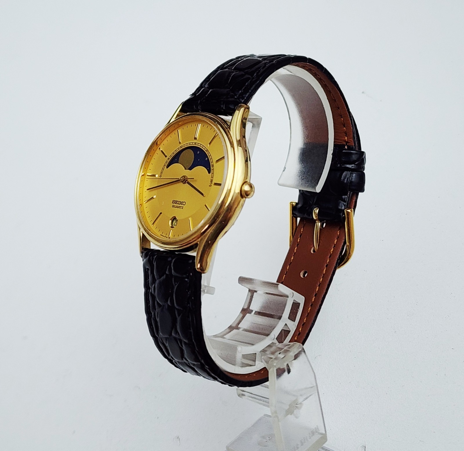 RARE,UNIQUE Men\'s JAPAN Vintage 1989 MOONPHASE Watch SEIKO 6F24-8000. In BOX