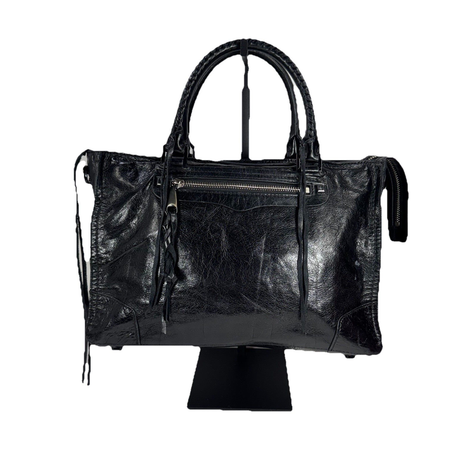 Rebecca Minkoff Regan Satchel Black Leather Tassel Handbag Purse - No Long Strap