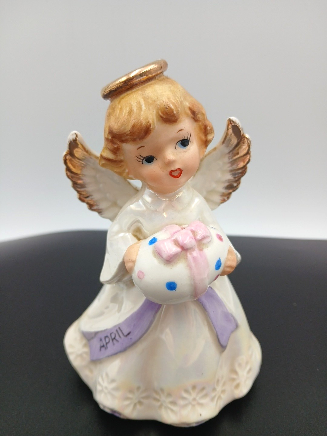 Vintage April Birthday Angel MCM Japan Ceramic Porcelain Easter Egg