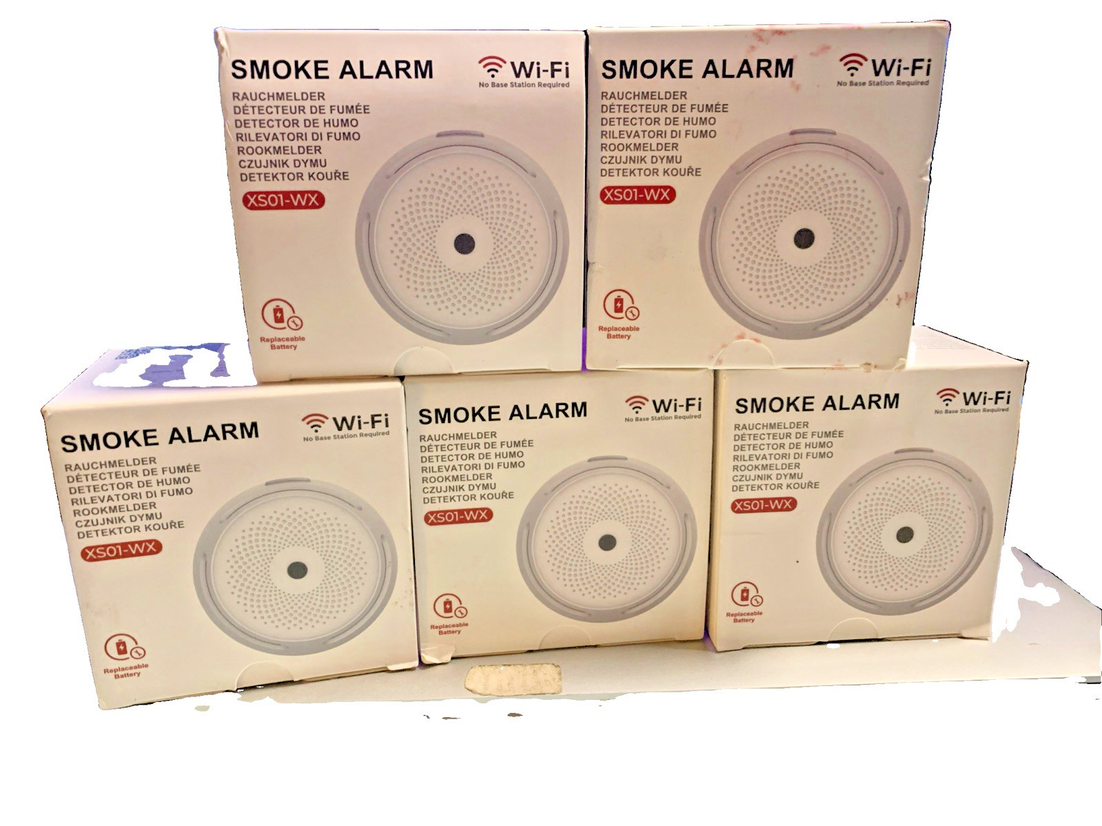 5 pack X-Sense Wi-Fi Smoke Alarm Detector  Smart Fire Alarm  XS01-WX