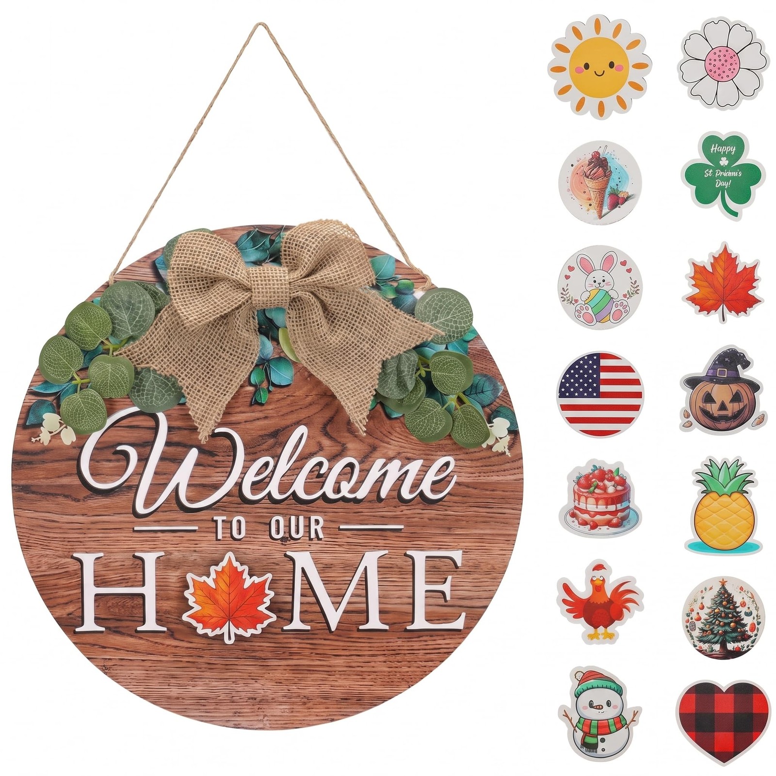 Interchangeable Seasonal Welcome Door Sign Front Door, Rustic Round Wreaths Wall Interchangeable Seasonal Welcome Door Sign Front Door, Rustic Round Wreaths Wall