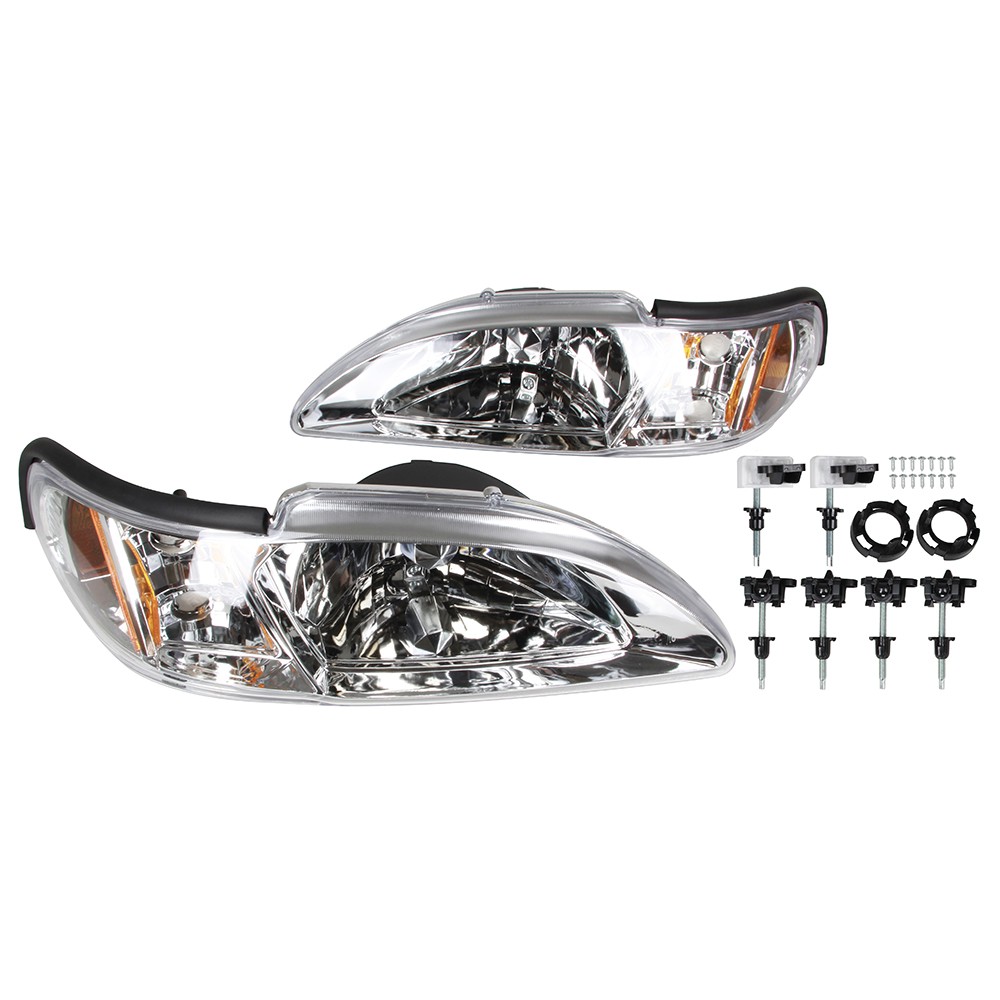 Headlights 1-Piece Ultra Clear With Amber Reflectors Pair Mustang 1994-1998 Headlights 1-Piece Ultra Clear With Amber Reflectors Pair Mustang 1994-1998