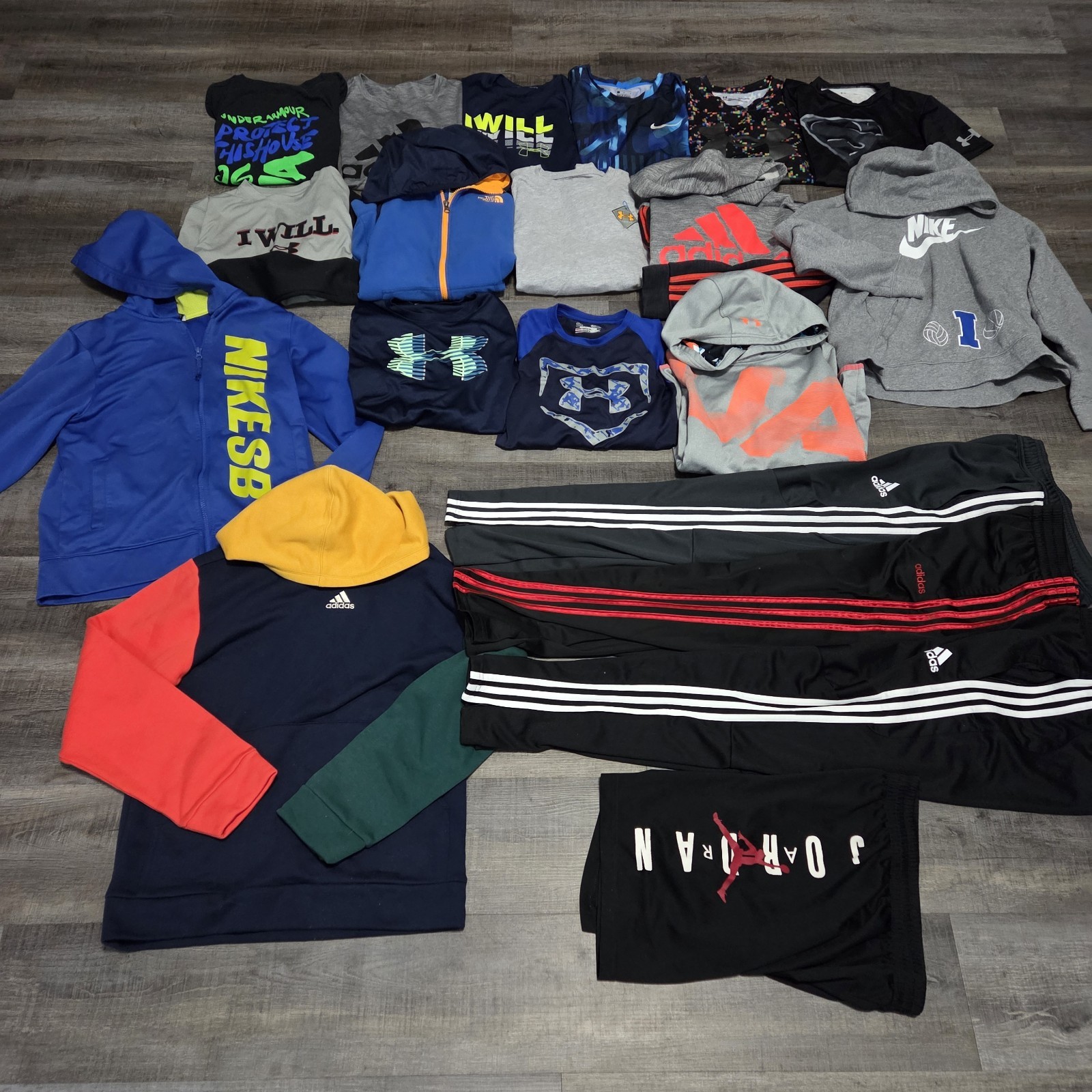 20 Pc Athletic Lot Boy Large 14 16 UNDER ARMOUR NIKE ADIDAS Hoodies Pants Jckts