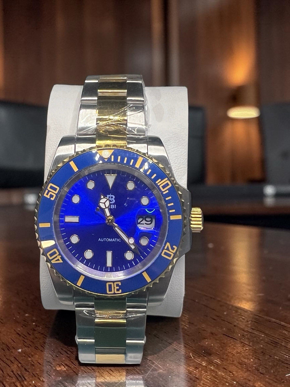 BIBI Automatic Blue Dial Two-Tone Stainless Bracelet Rotating Bezel Date Box