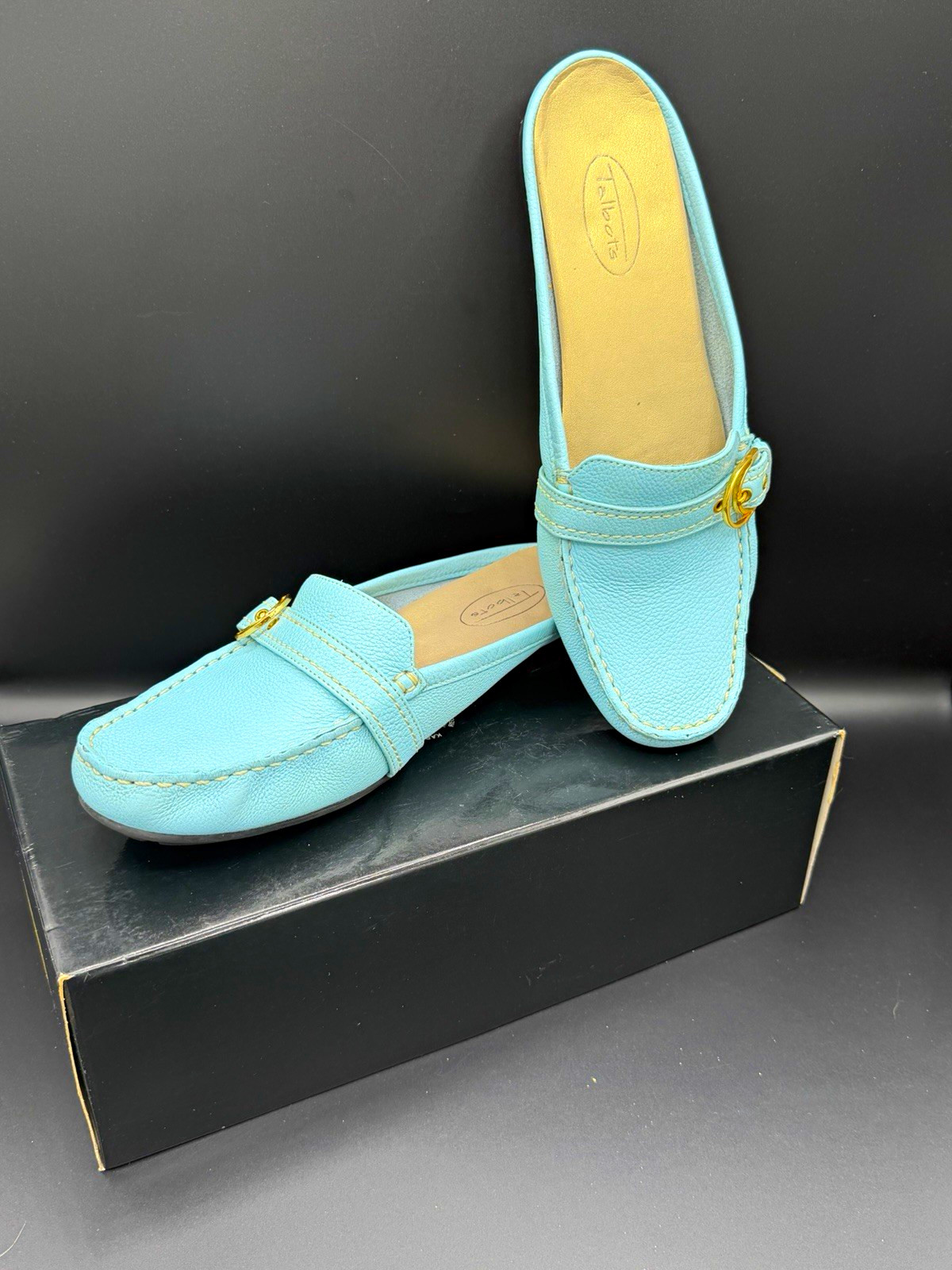 Talbots Women’s Blue Leather Loafer Flats Slip-On Square Toe 7.5N Buckle